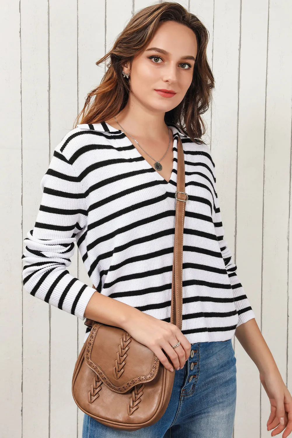 * APP EXCLUSIVE* Striped Collar Long Sleeve Knit Top