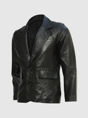 2 Button Black Leather Blazer