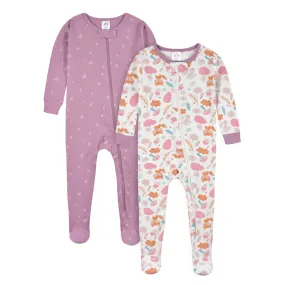 2-Pack Baby & Toddler Girls Purple Woodland Snug Fit Footed Cotton Pajamas