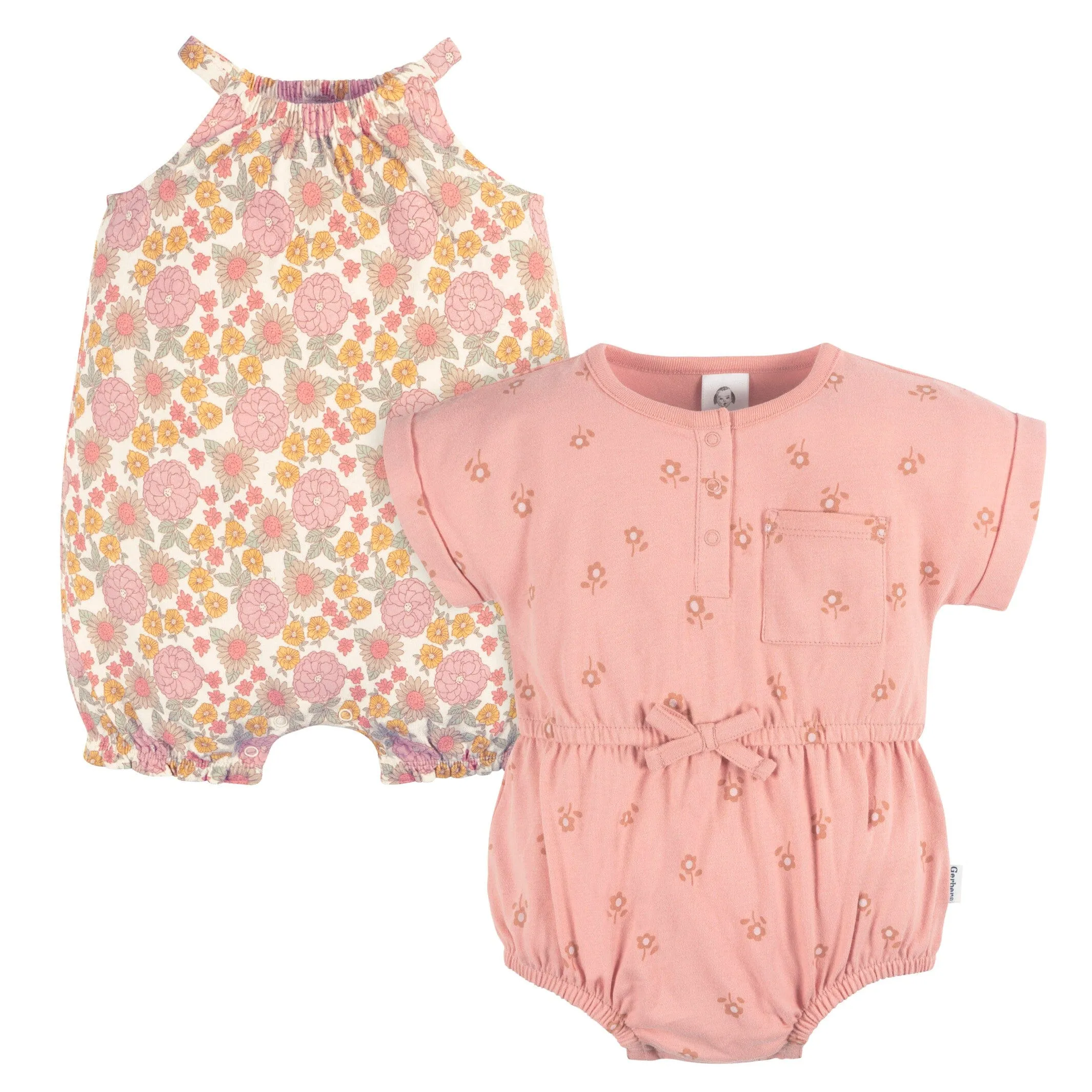 2-Pack Baby Girls Retro Floral Rompers