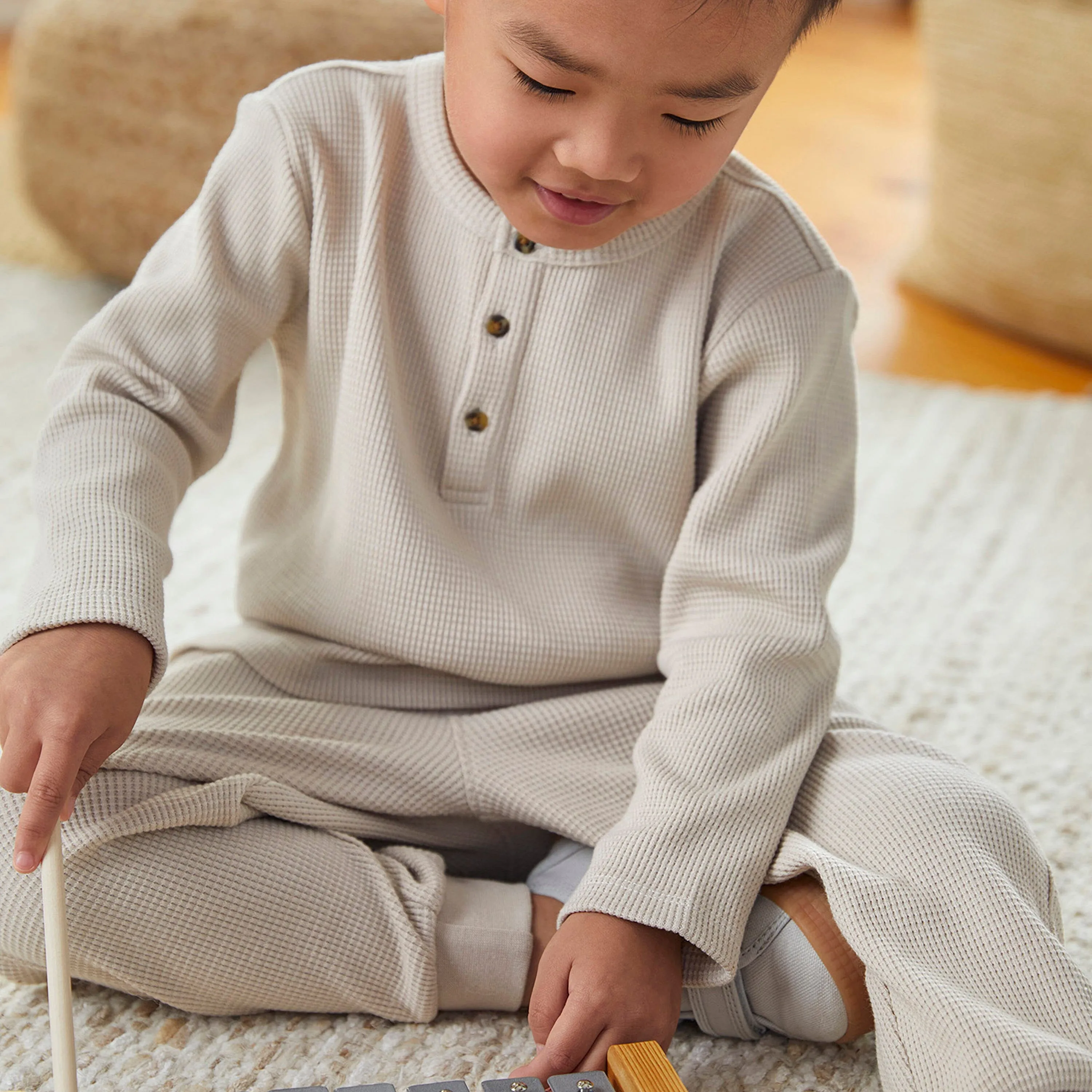 2-Pack Infant & Toddler Boys Seagrass & Pumice Stone Long Sleeve Henley Shirts