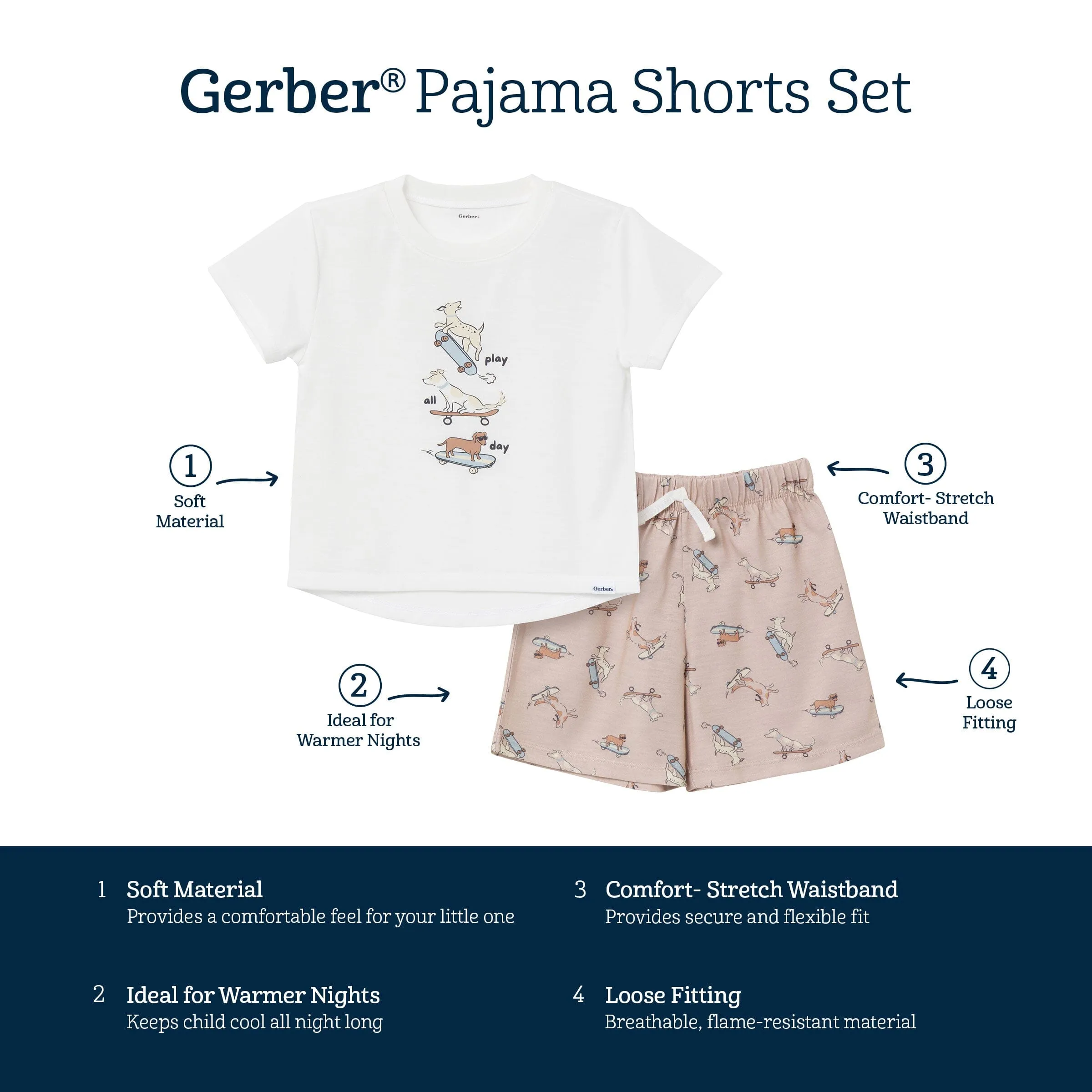 2-Piece Toddler Boys Dog Pajama Shorts Set