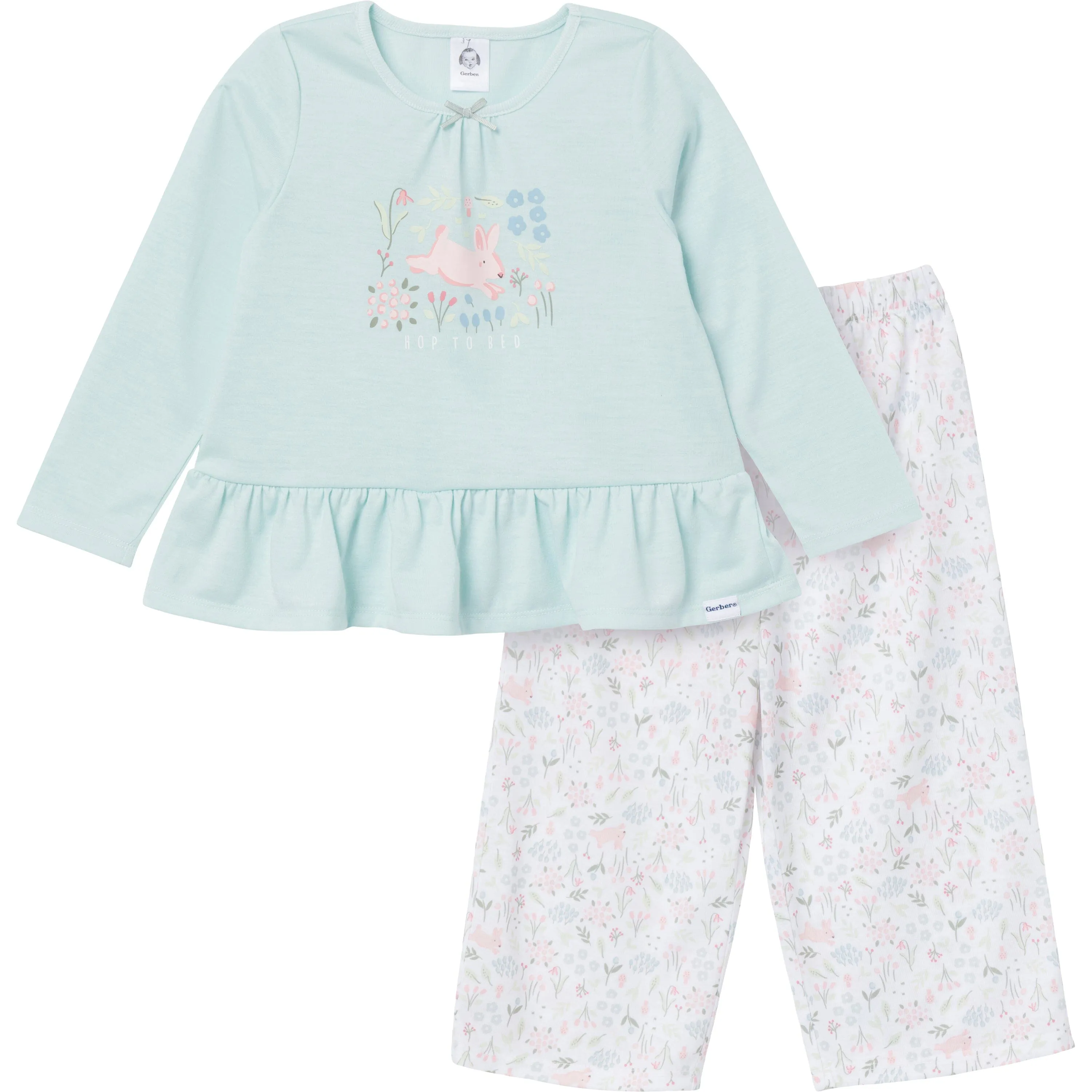 2-Piece Toddler Girls Bunny Peplum Pajama Set