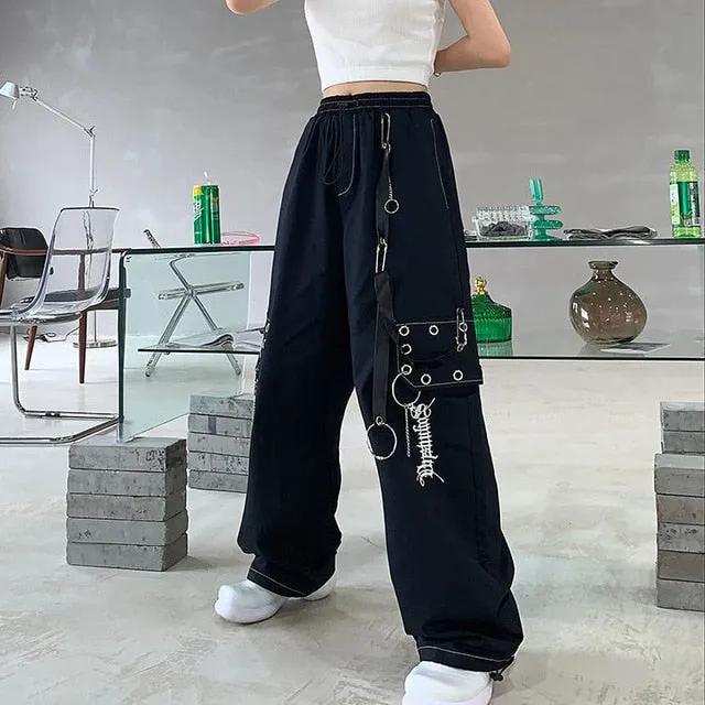 2021 Women HOUZHOU Harajuku Chain Wide Leg Pants Sizes S - L