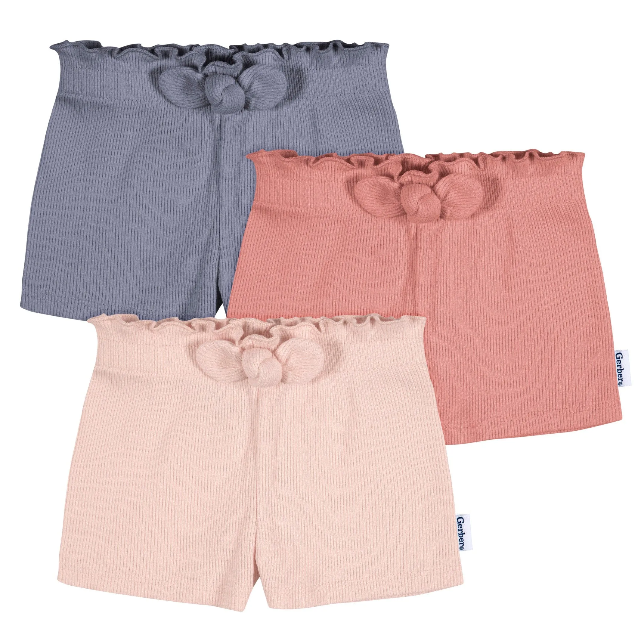 3-Pack Baby & Toddler Girls Blue & Pinks Pull-On Knit Shorts