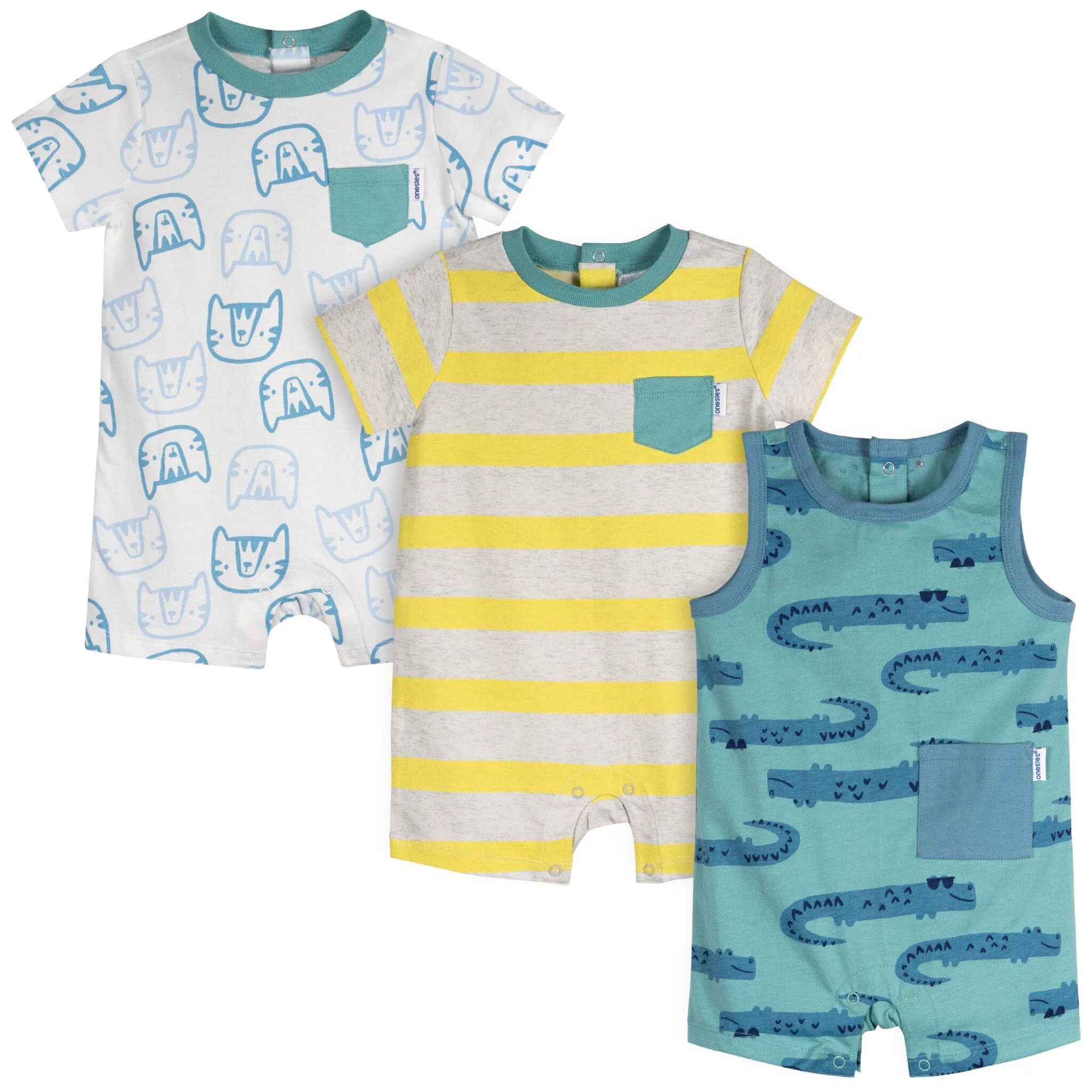 3-Pack Baby Boys Critters Rompers