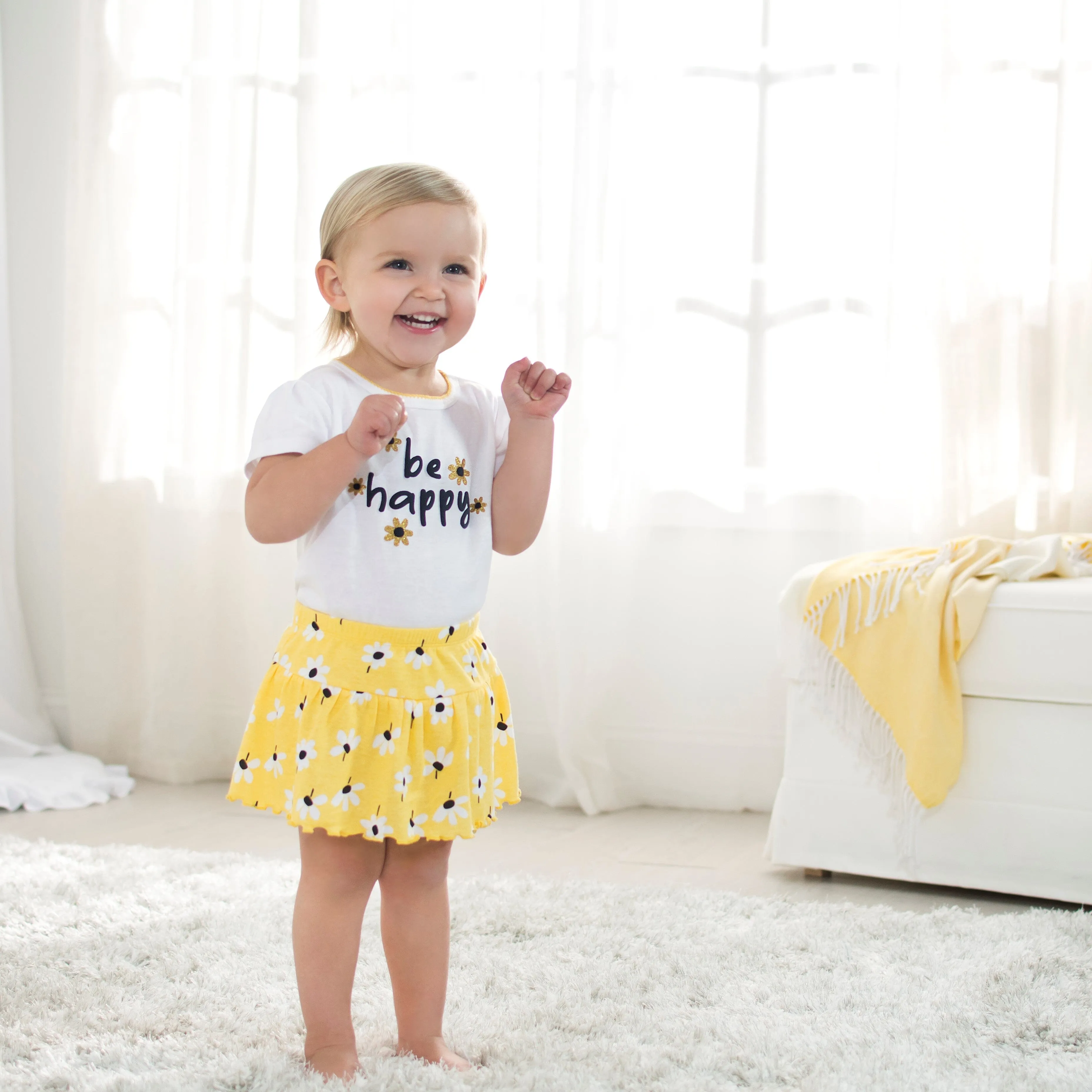 4-Piece Infant & Toddler Girls Bee Garden Tees, Skort & Pants Set