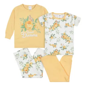 4-Piece Infant & Toddler Girls Golden Flowers Snug Fit Cotton Pajamas