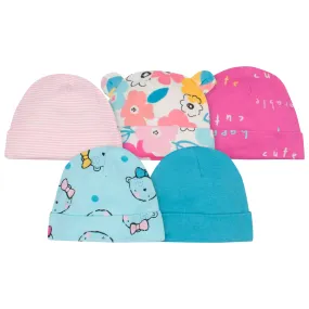 5-Pack Baby Girls Bear Caps