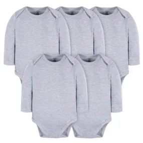 5-Pack Baby Heather Gray Premium Long Sleeve Onesies® Bodysuits