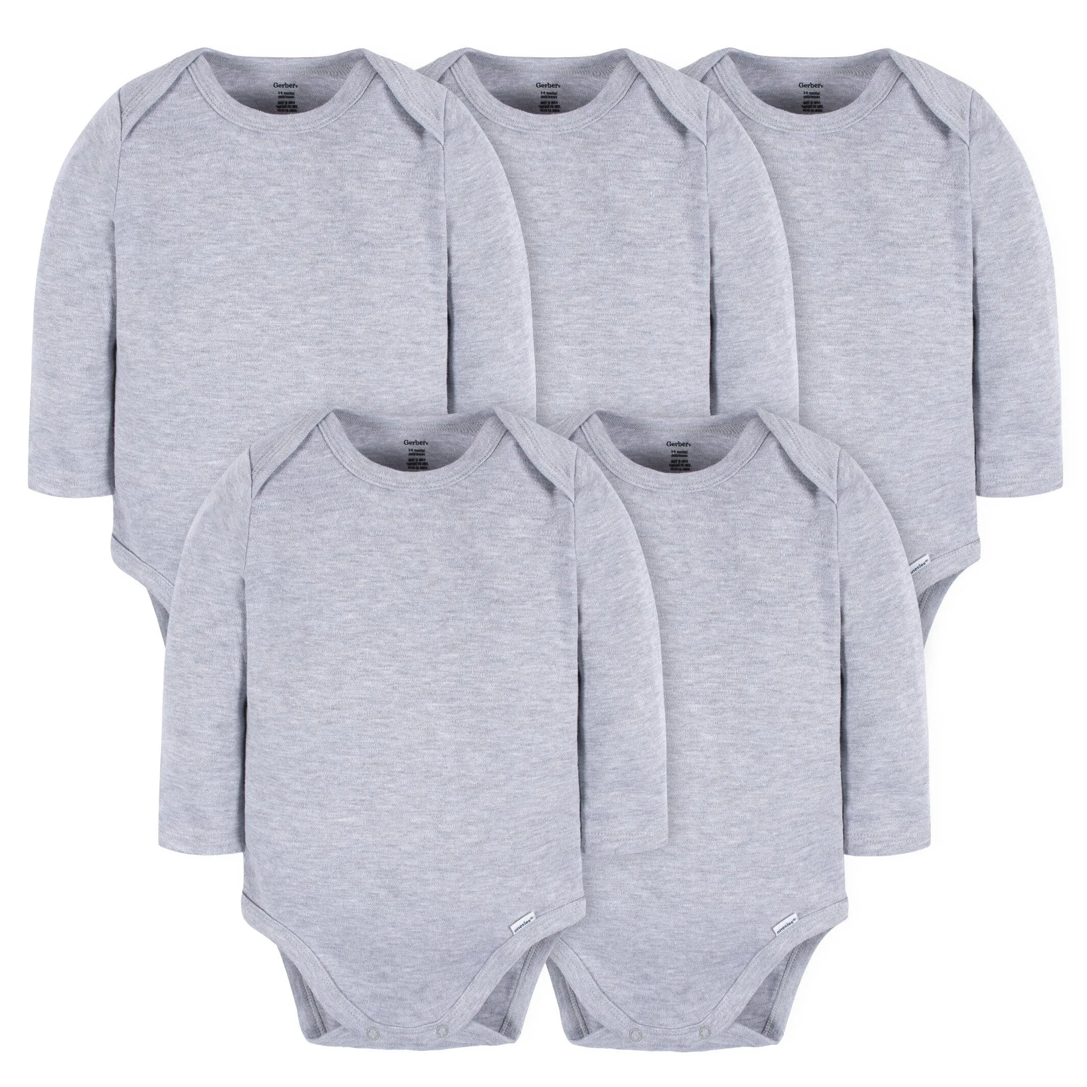 5-Pack Baby Heather Gray Premium Long Sleeve Onesies® Bodysuits