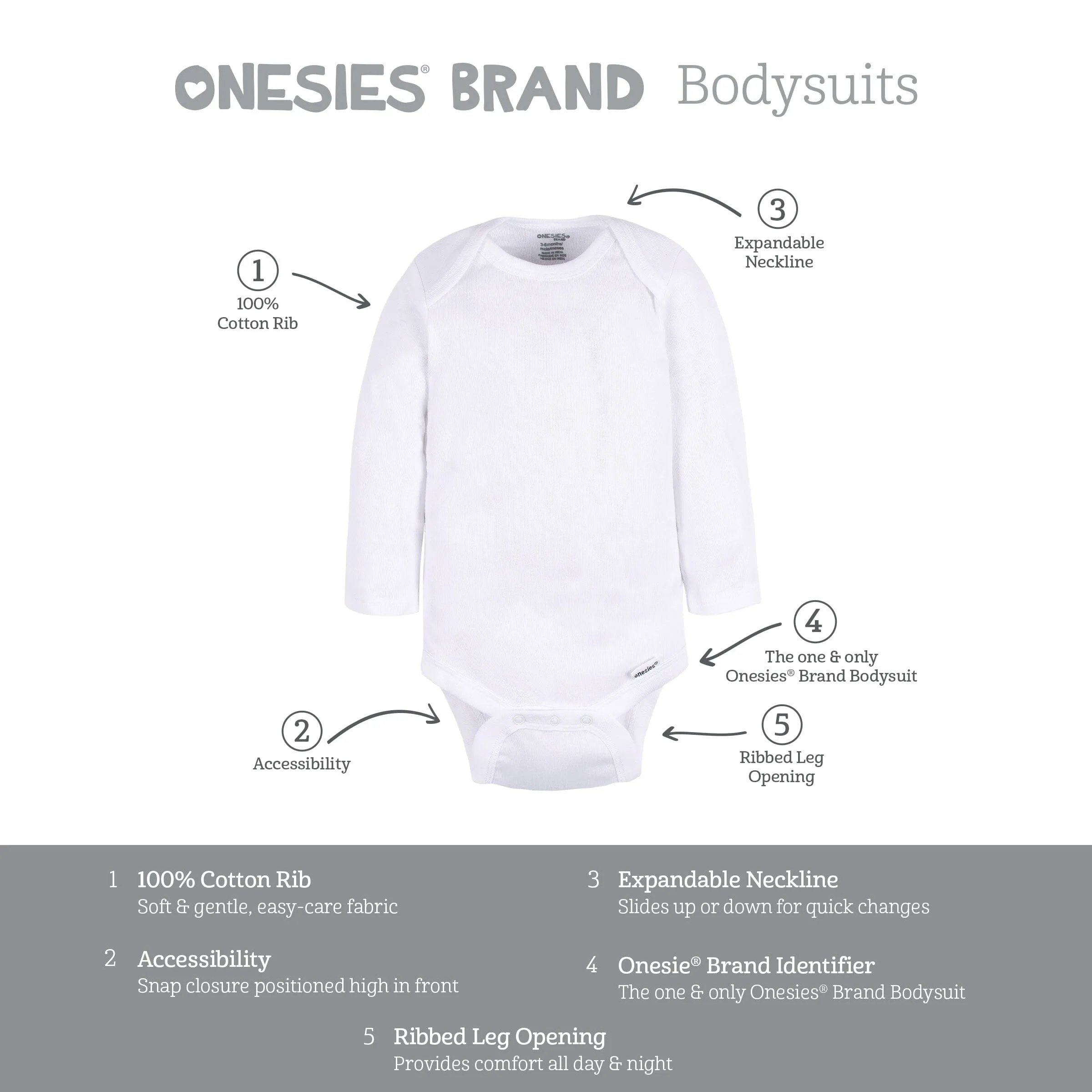 6-Pack Baby Neutral Pretzels Long Sleeve Onesies® Bodysuits