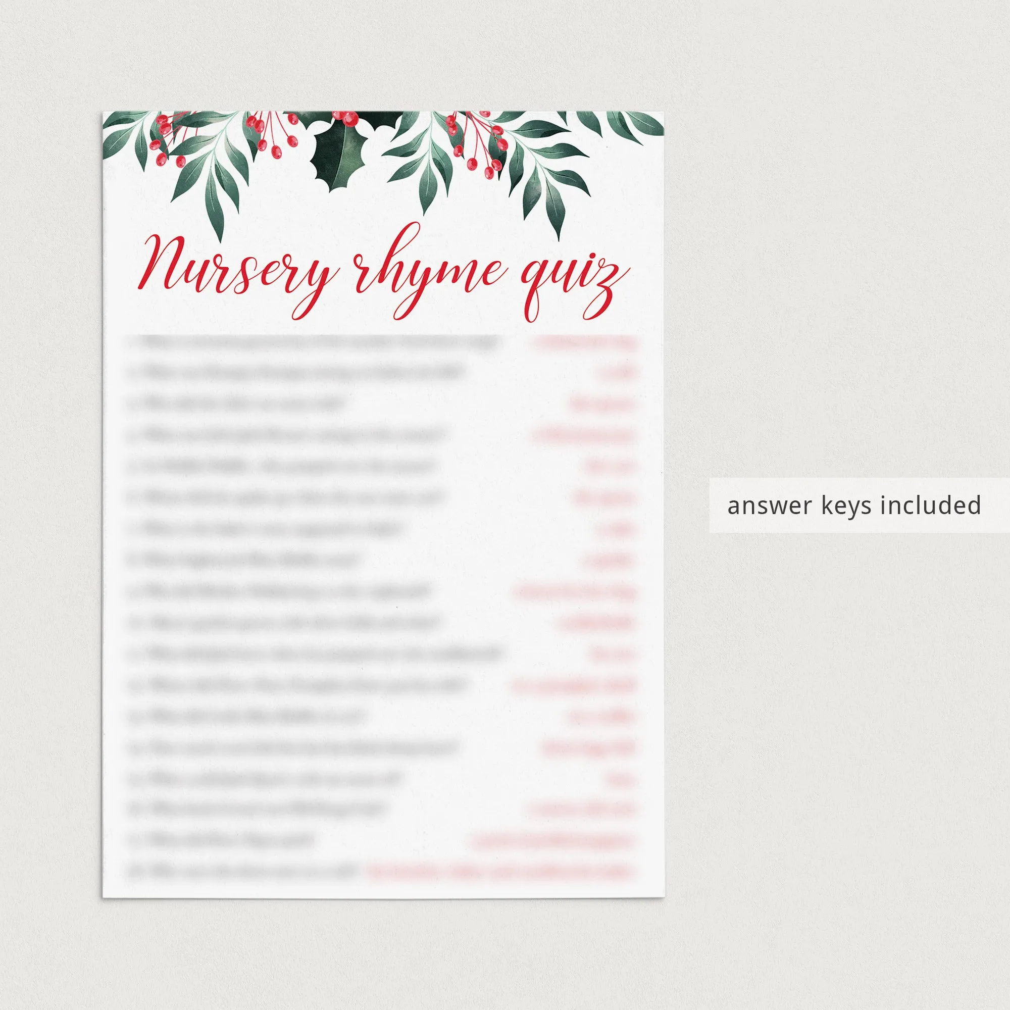 8 Winter Holly Baby Shower Games Printable