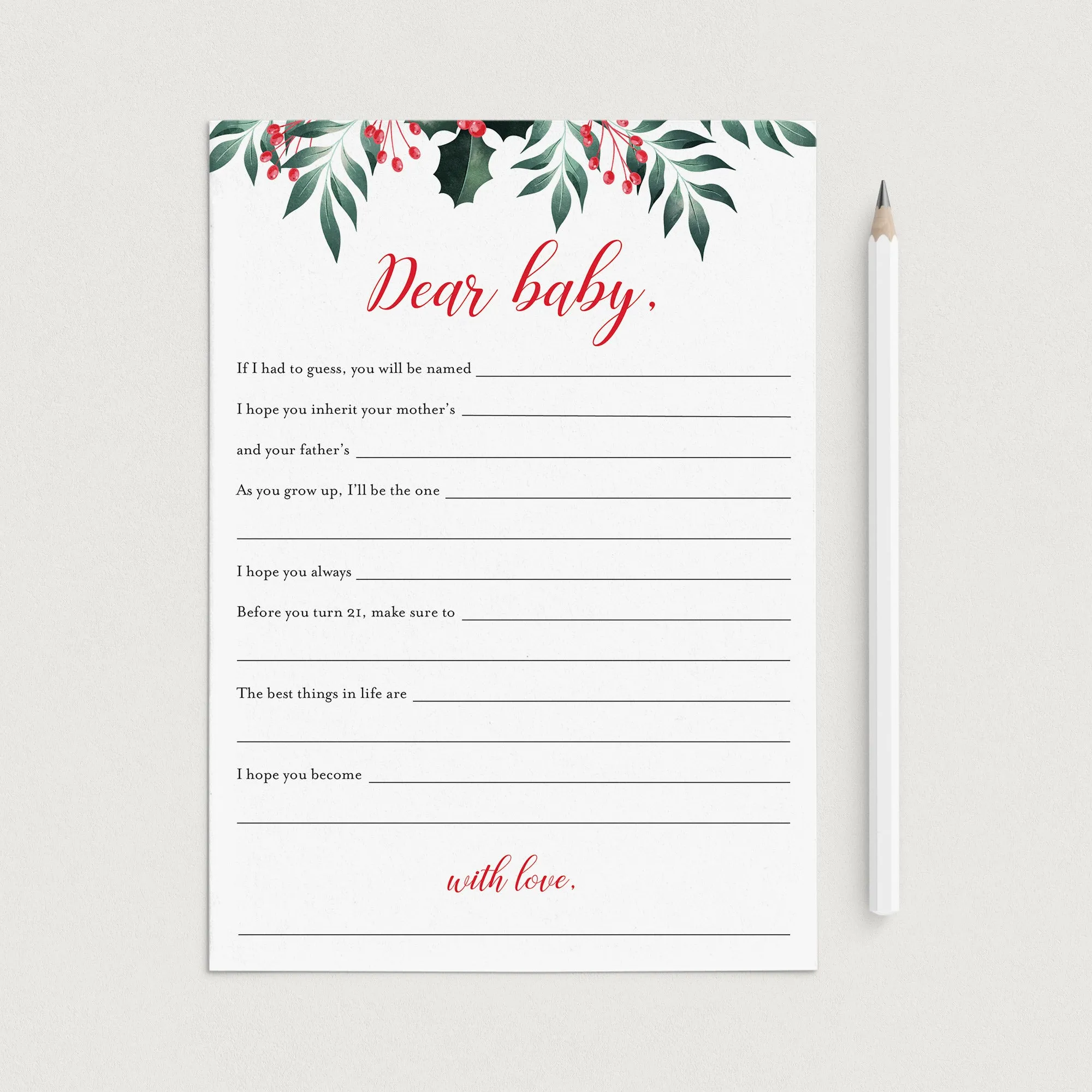 8 Winter Holly Baby Shower Games Printable