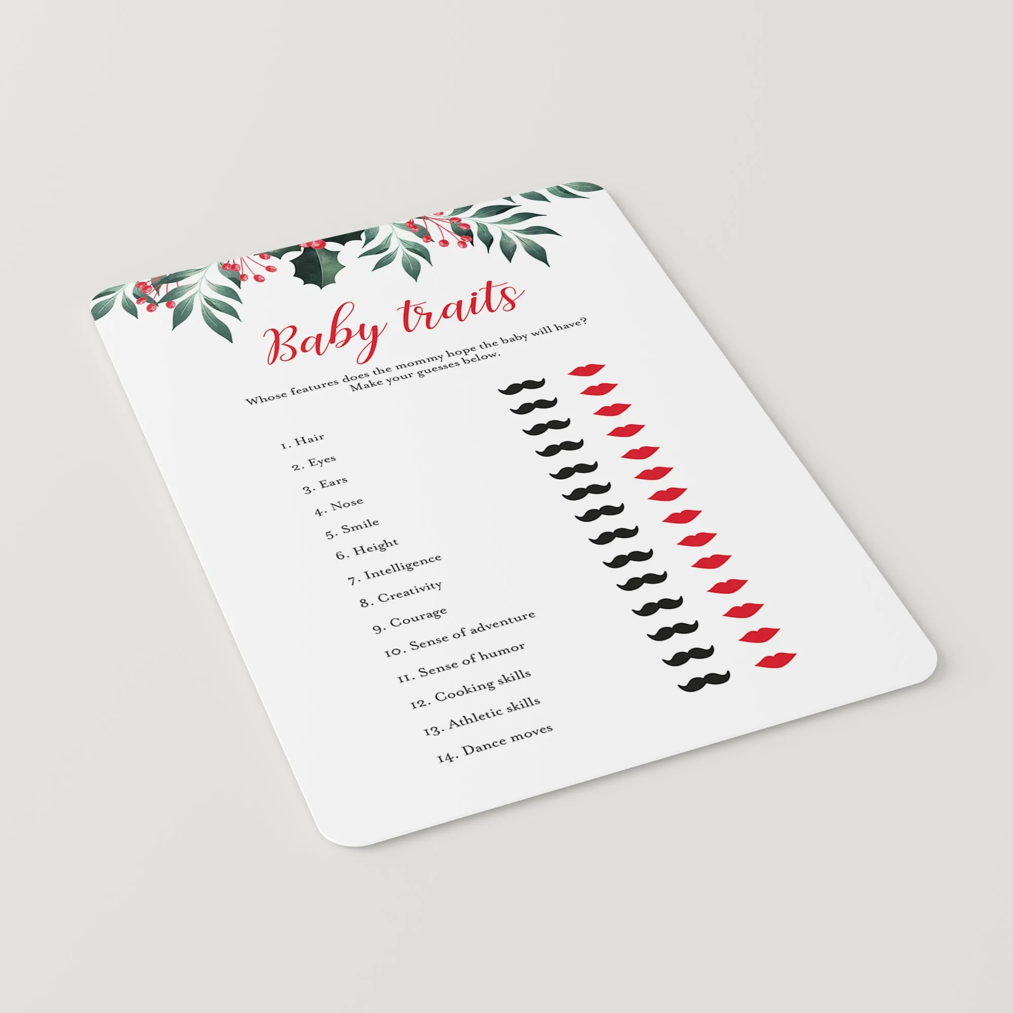 8 Winter Holly Baby Shower Games Printable