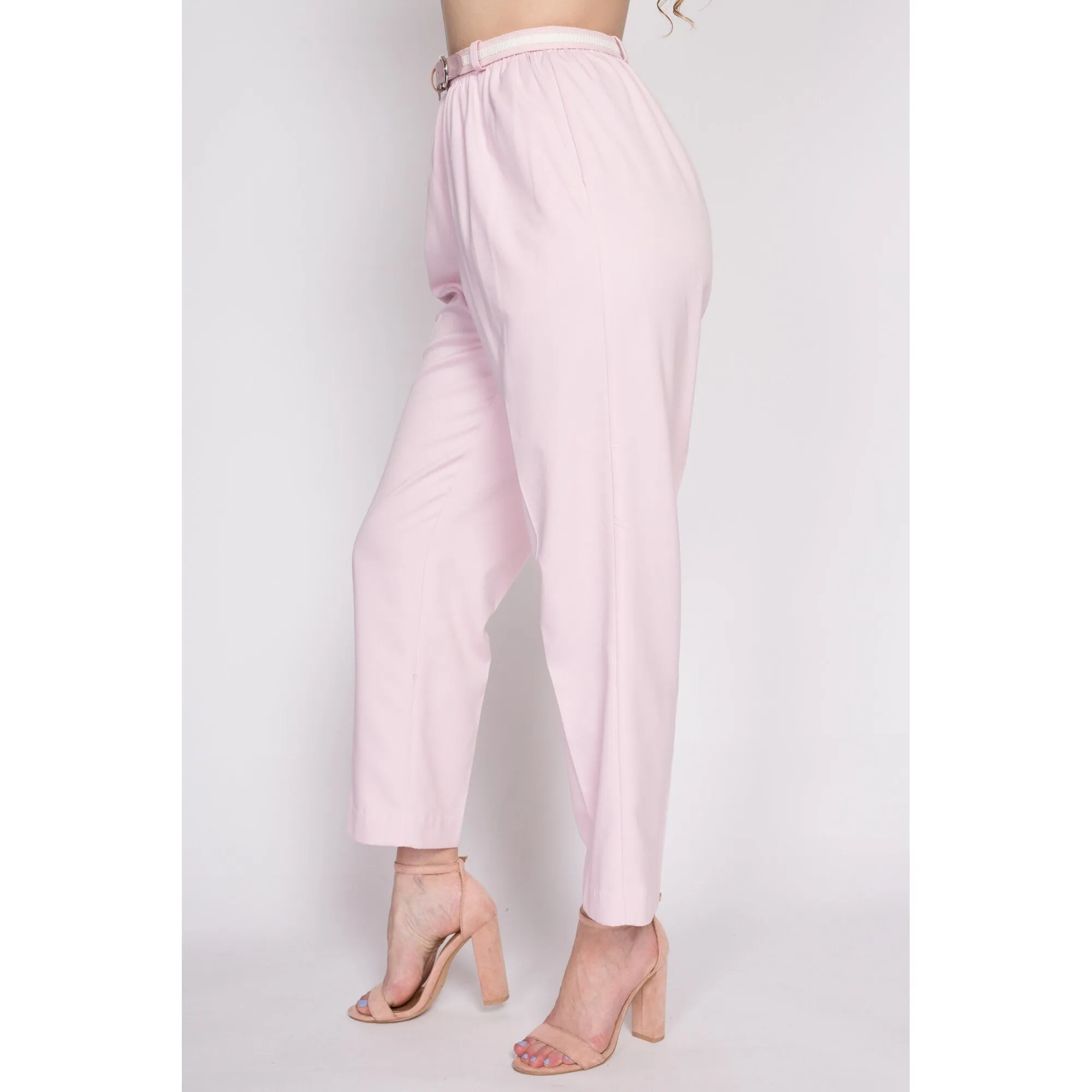 80s Pink High Waist Belted Pants - Medium