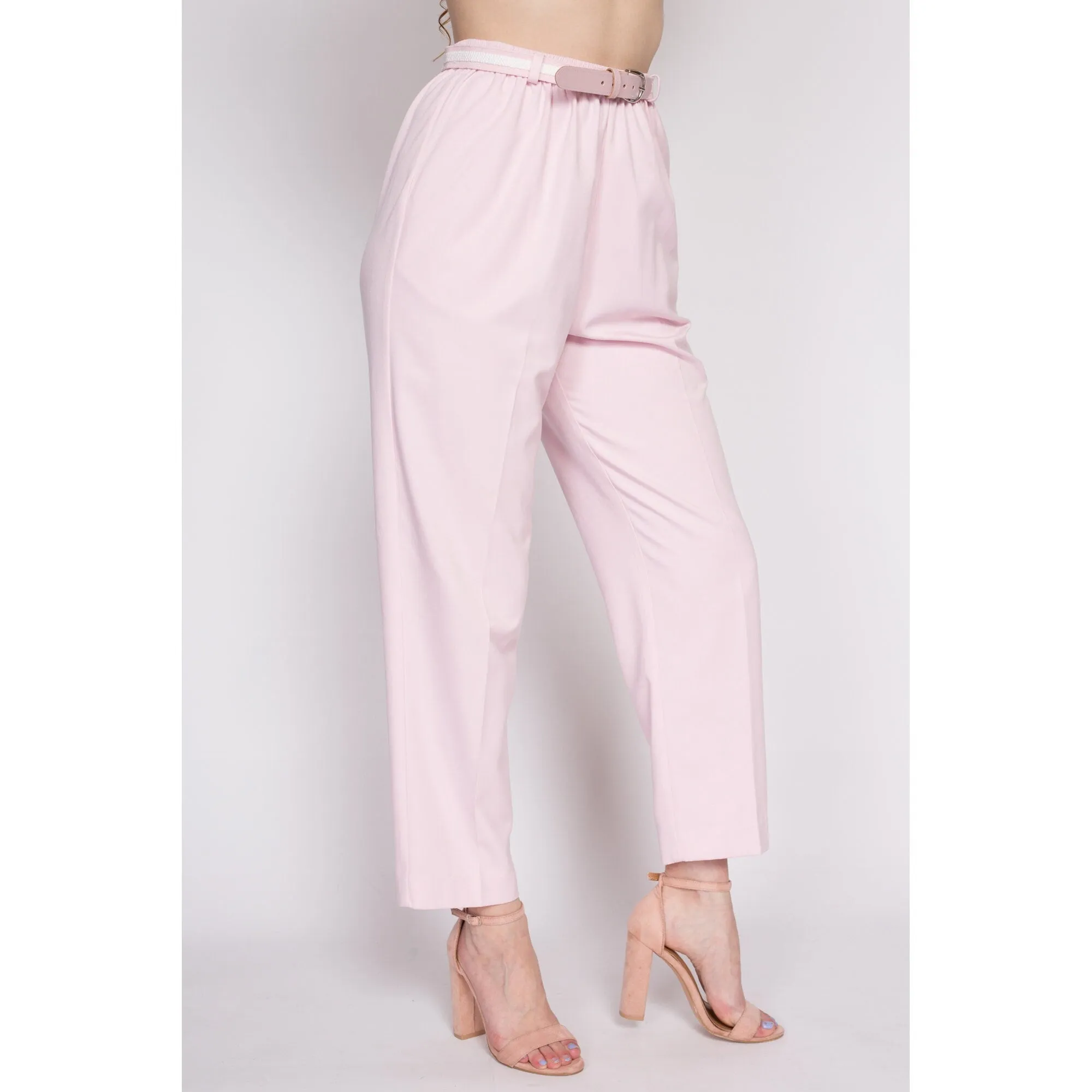 80s Pink High Waist Belted Pants - Medium