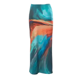 A&A  Tie Dyed Print Mesh Maxi Skirt