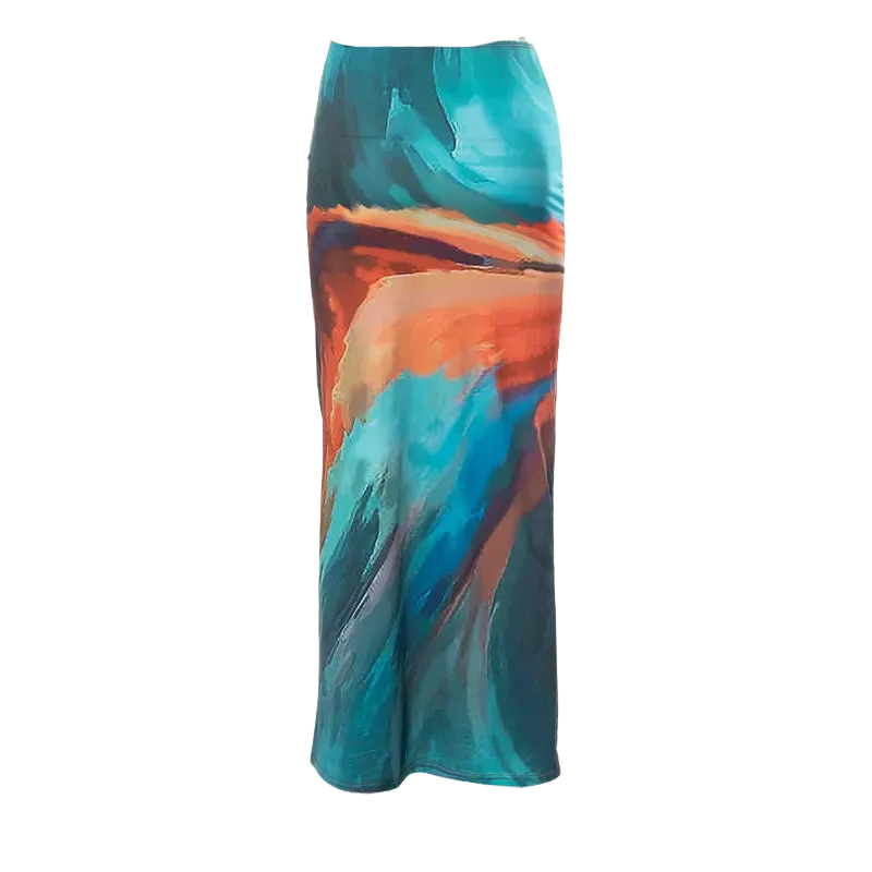 A&A  Tie Dyed Print Mesh Maxi Skirt