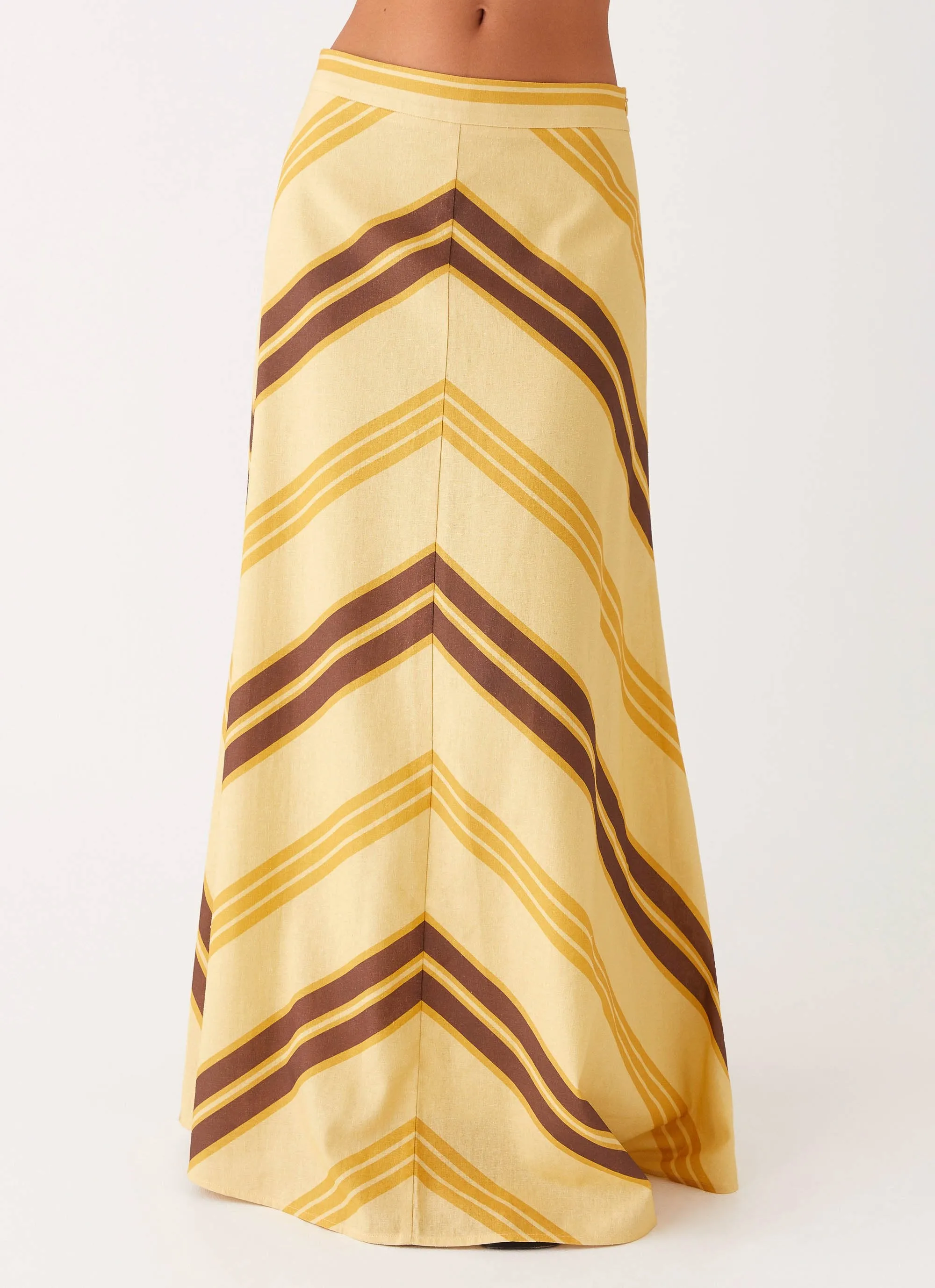 About Me Maxi Skirt - Yellow Brown Stripe