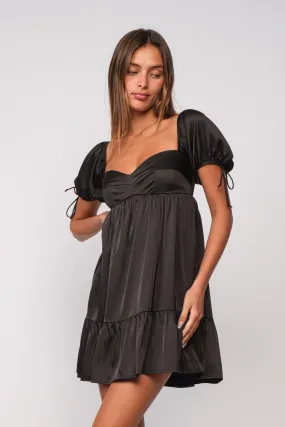 Addison Black Puff-Sleeve Mini Dress