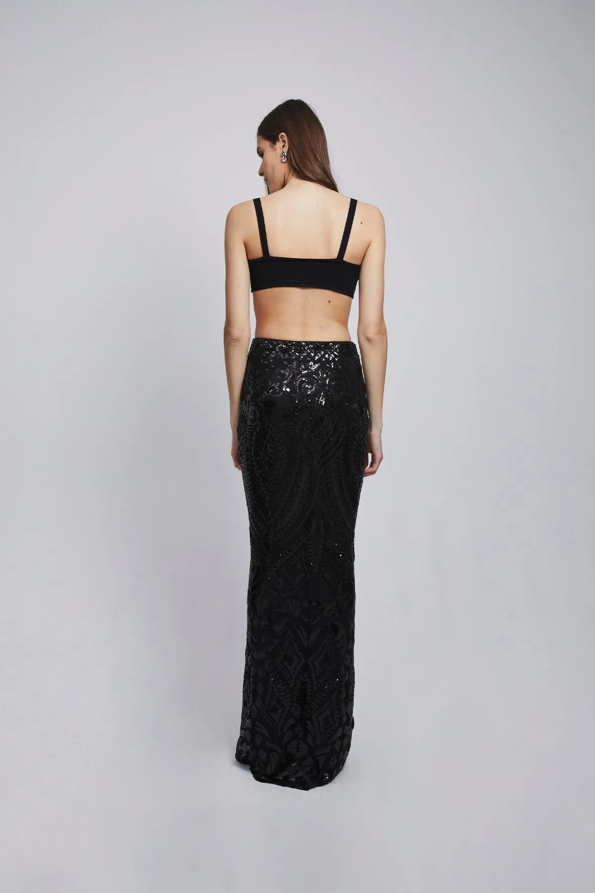 ADELE SEQUIN MAXI SKIRT | BLACK