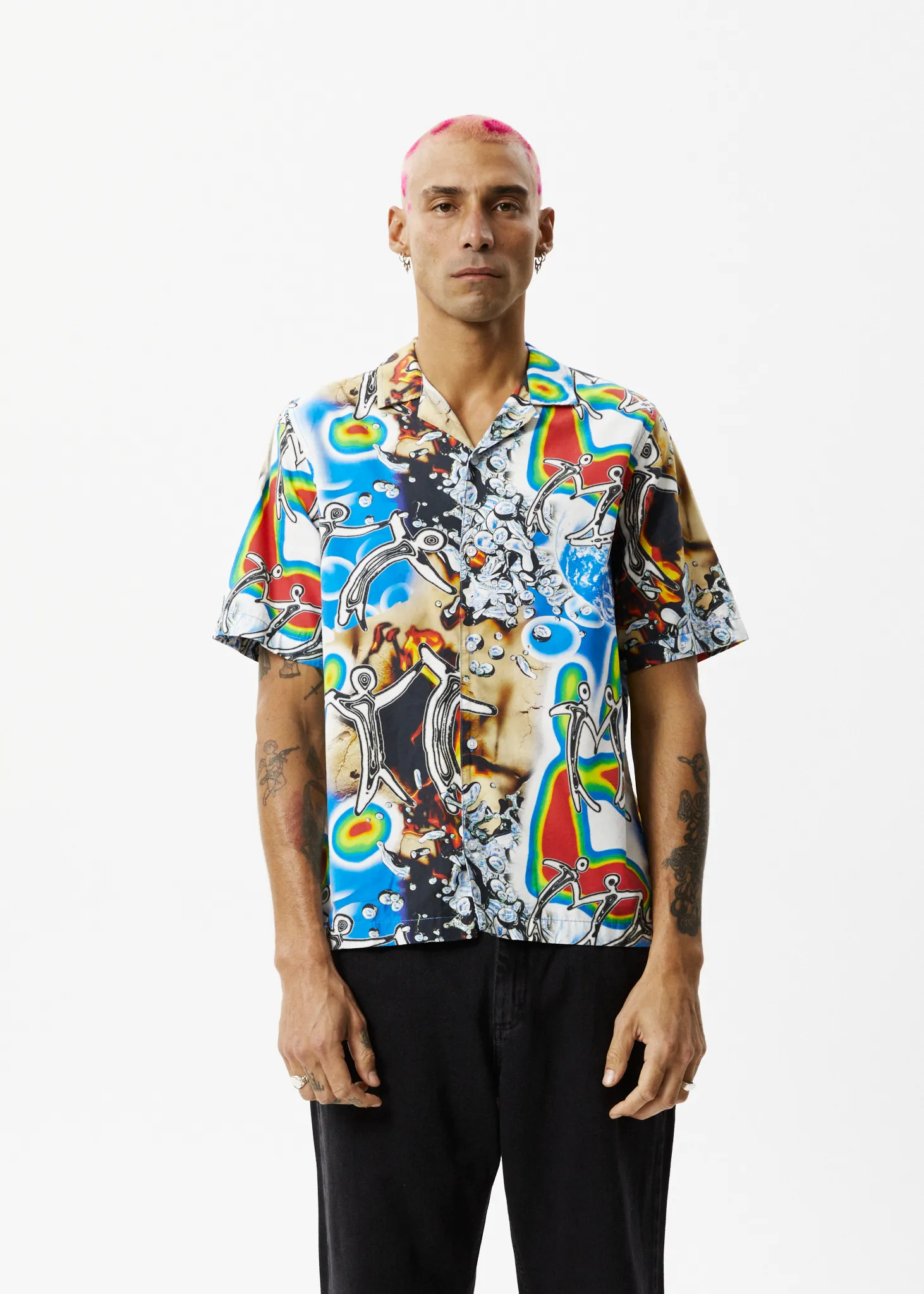 AFENDS Mens Water Is Life - Cuban Short Sleeve Shirt - Multi