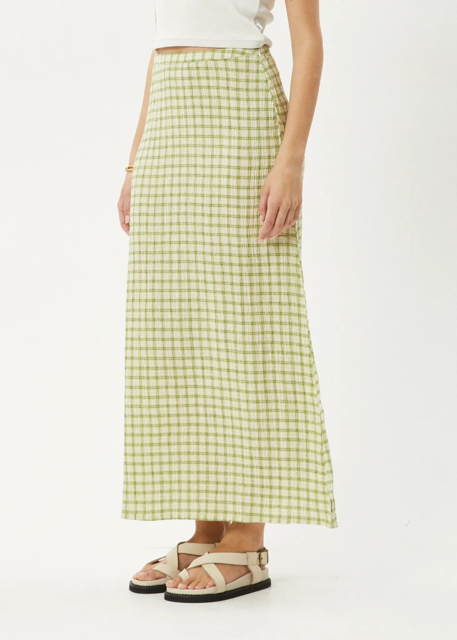 AFENDS Womens Darcy - Check Maxi Skirt - Lemongrass Check