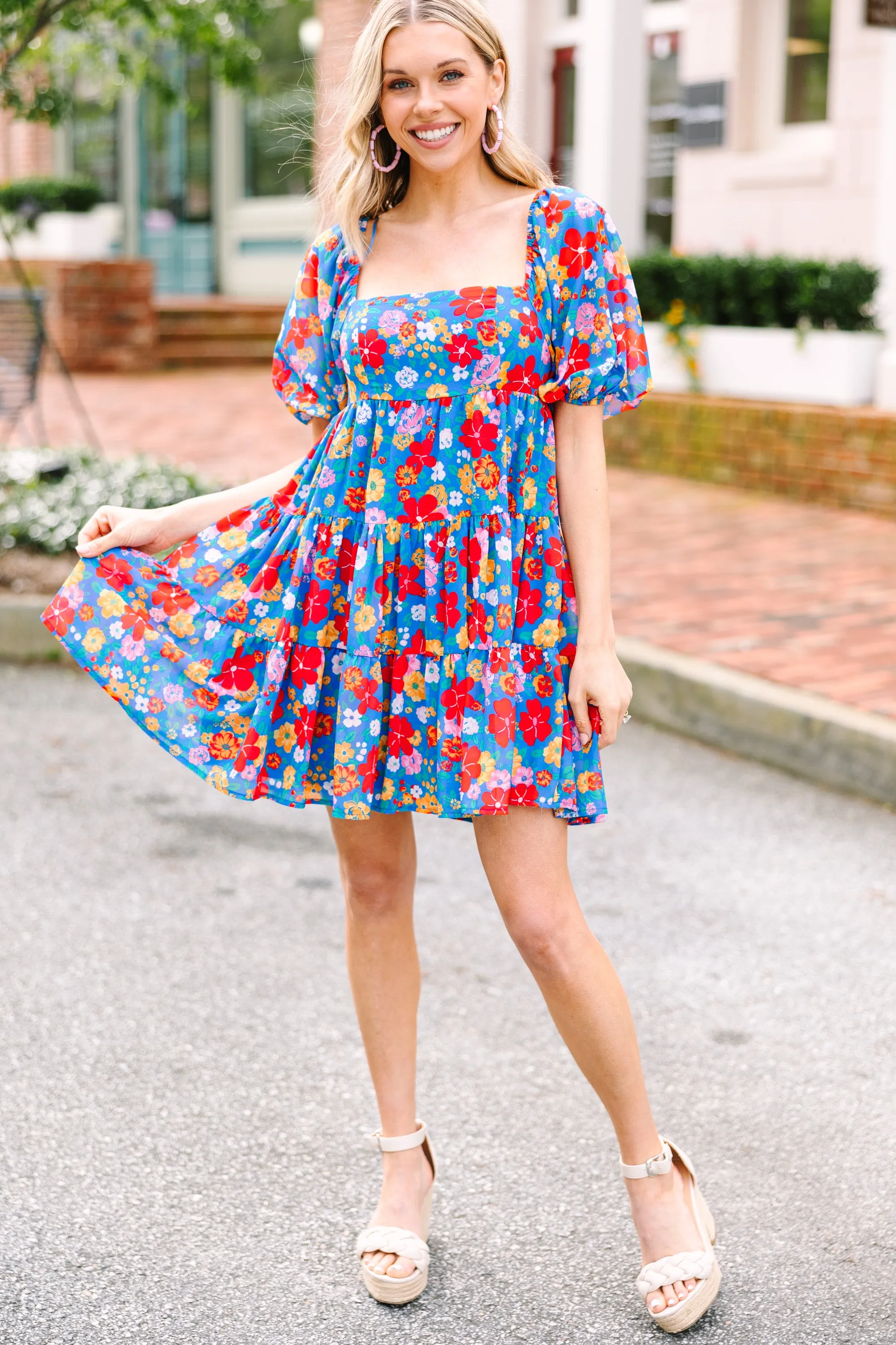 All In A Dream Blue Floral Babydoll Dress