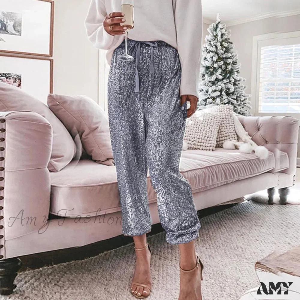 Amy Fashion - High Waist Sequin Long Pants