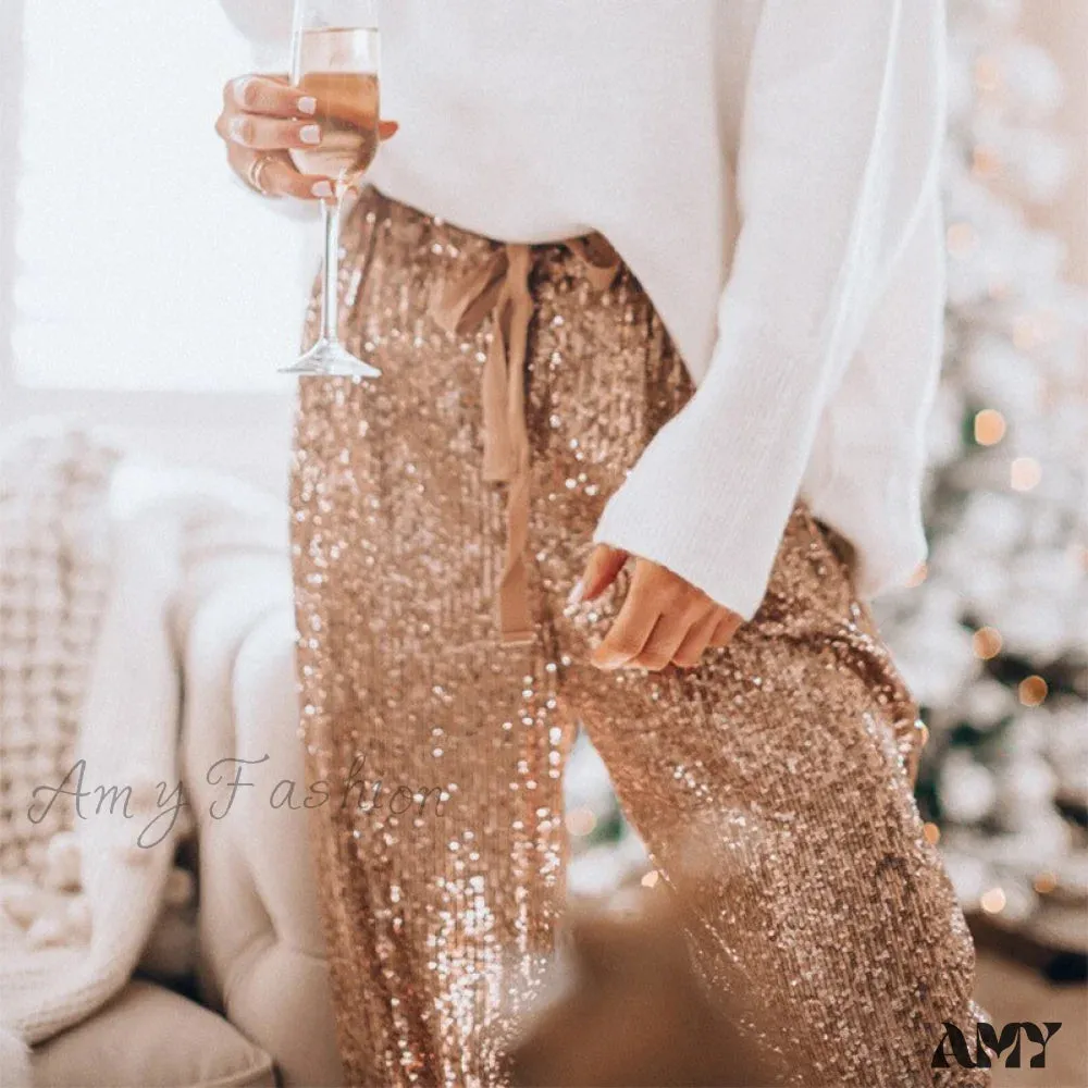 Amy Fashion - High Waist Sequin Long Pants