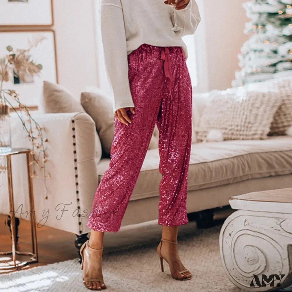 Amy Fashion - High Waist Sequin Long Pants