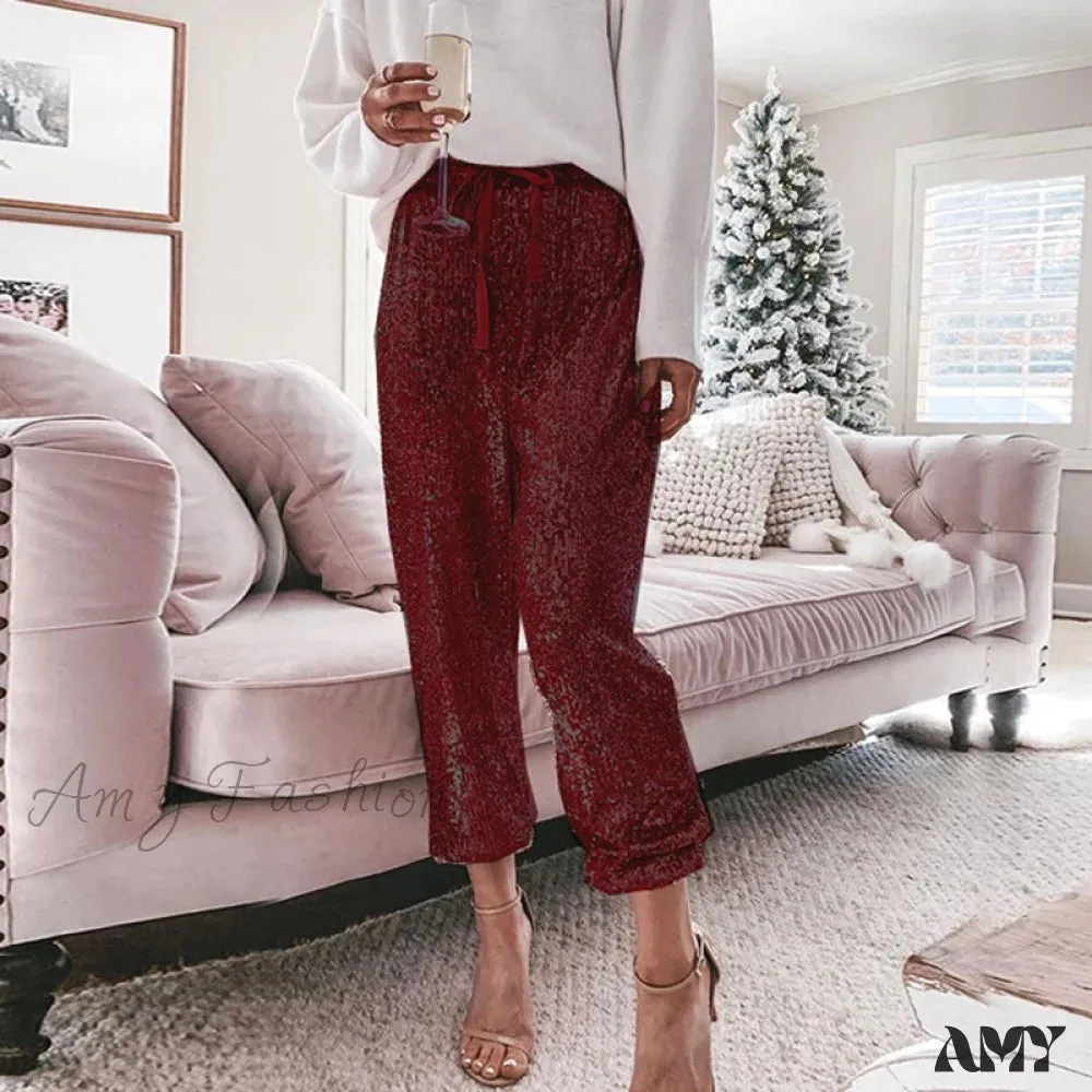 Amy Fashion - High Waist Sequin Long Pants