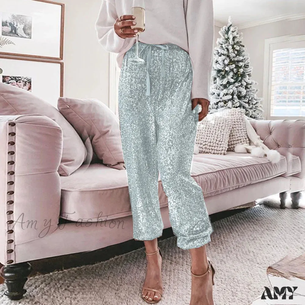 Amy Fashion - High Waist Sequin Long Pants