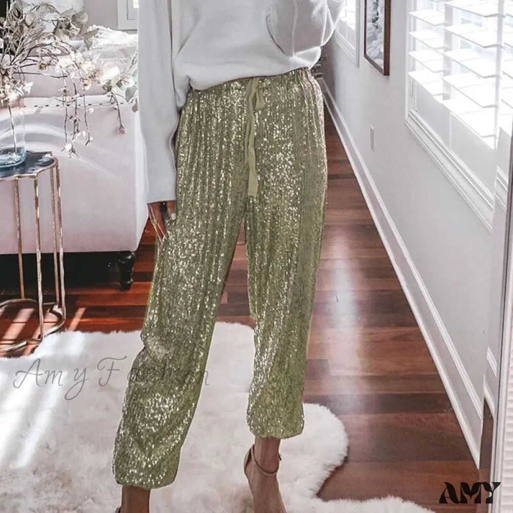 Amy Fashion - High Waist Sequin Long Pants