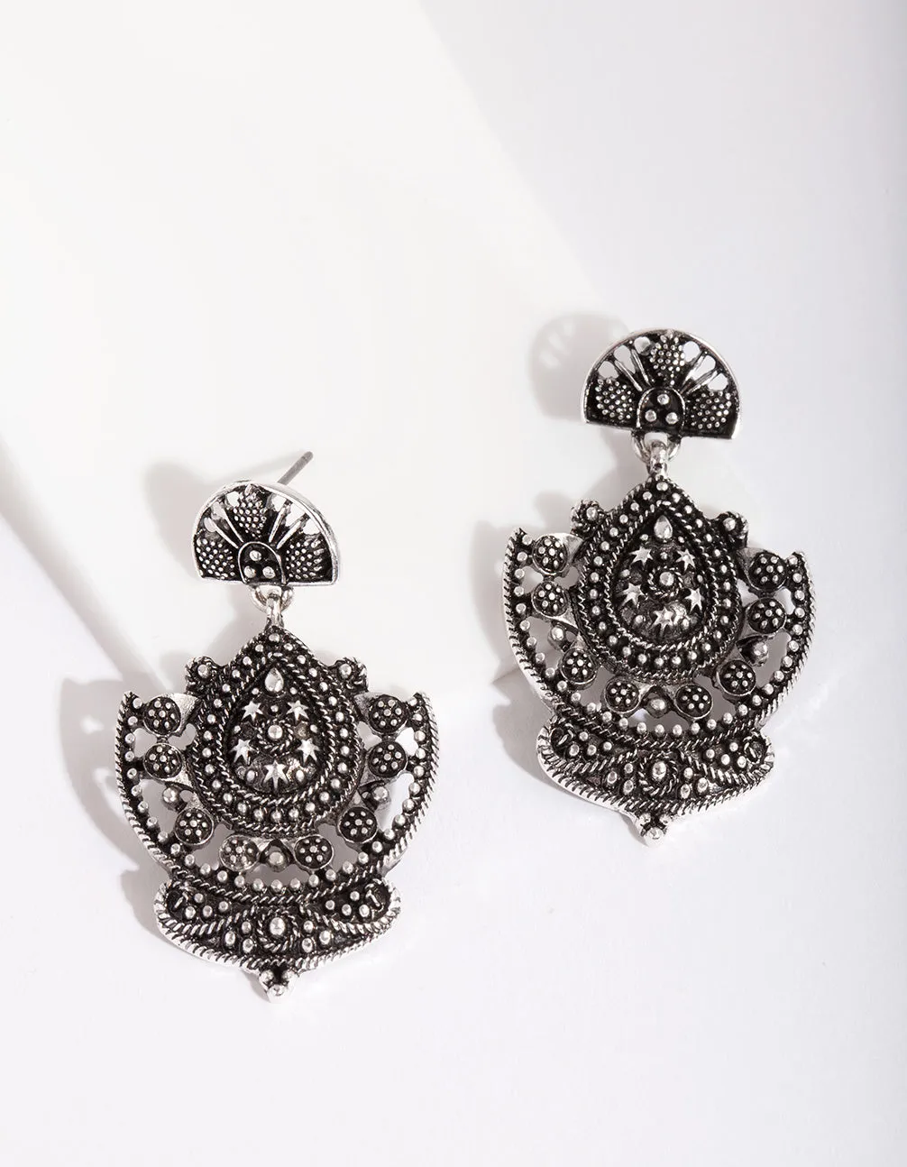 Antique Silver Bohemian Etched Disc Earring