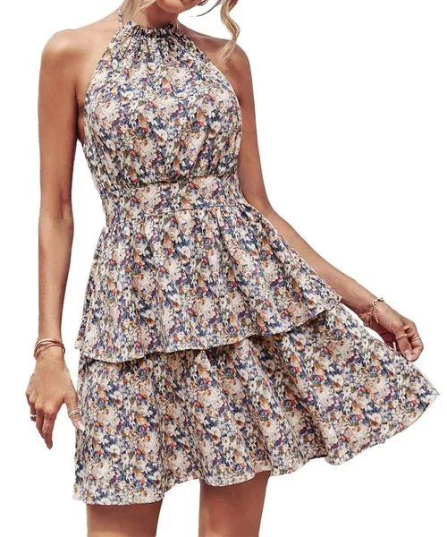 Backless Printed Sleeveless Dress