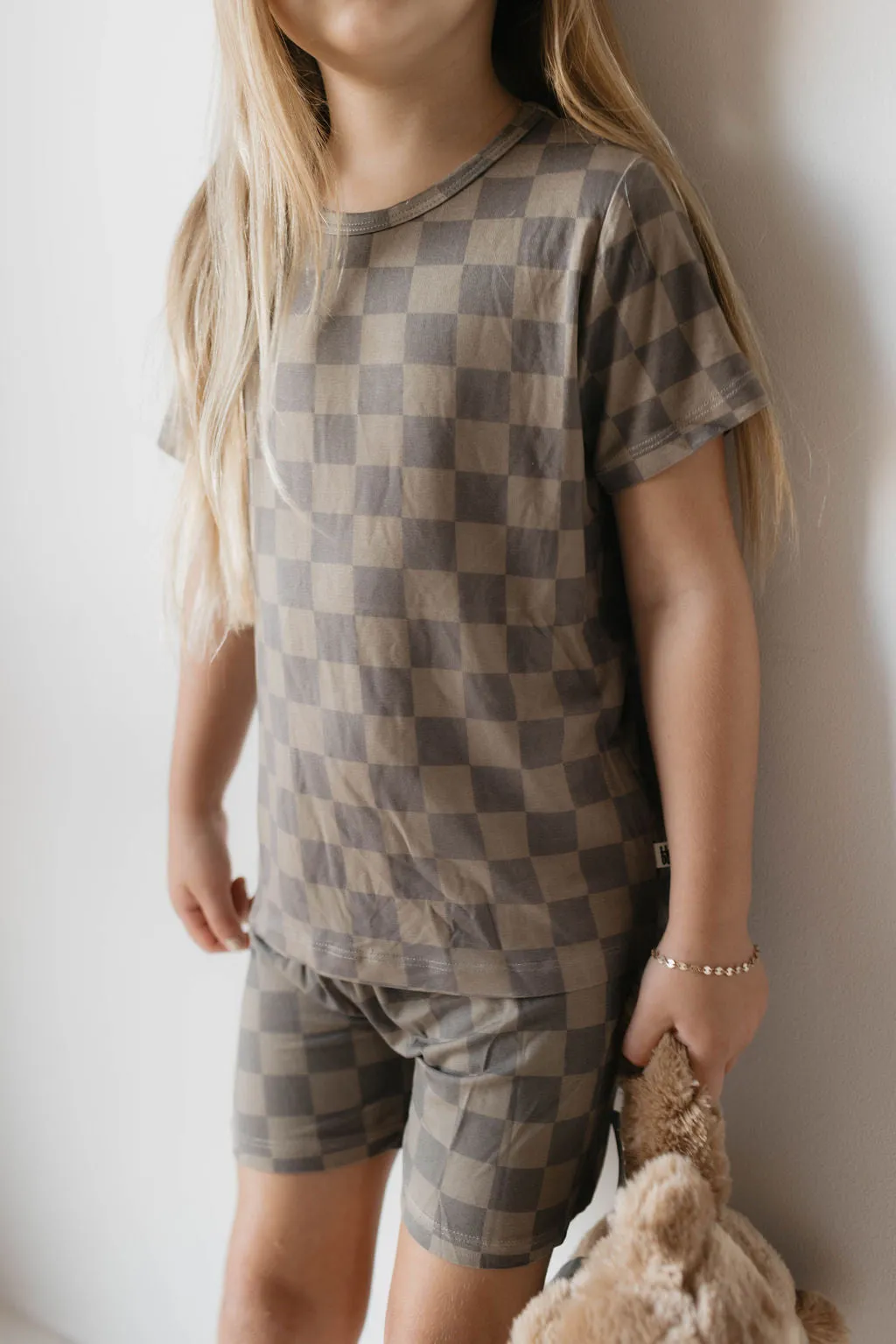 Bamboo Short Set | Faded Brown Checkerboard