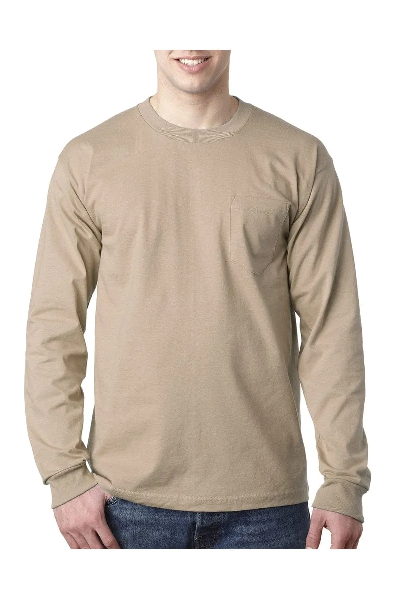 Bayside BA8100: Adult 6.1 oz., 100% Cotton Long Sleeve Pocket T-Shirt, Basic Colors