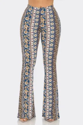 Bear Dance Floral Scroll Skinny Brushed Pants - Multi Blue Brown