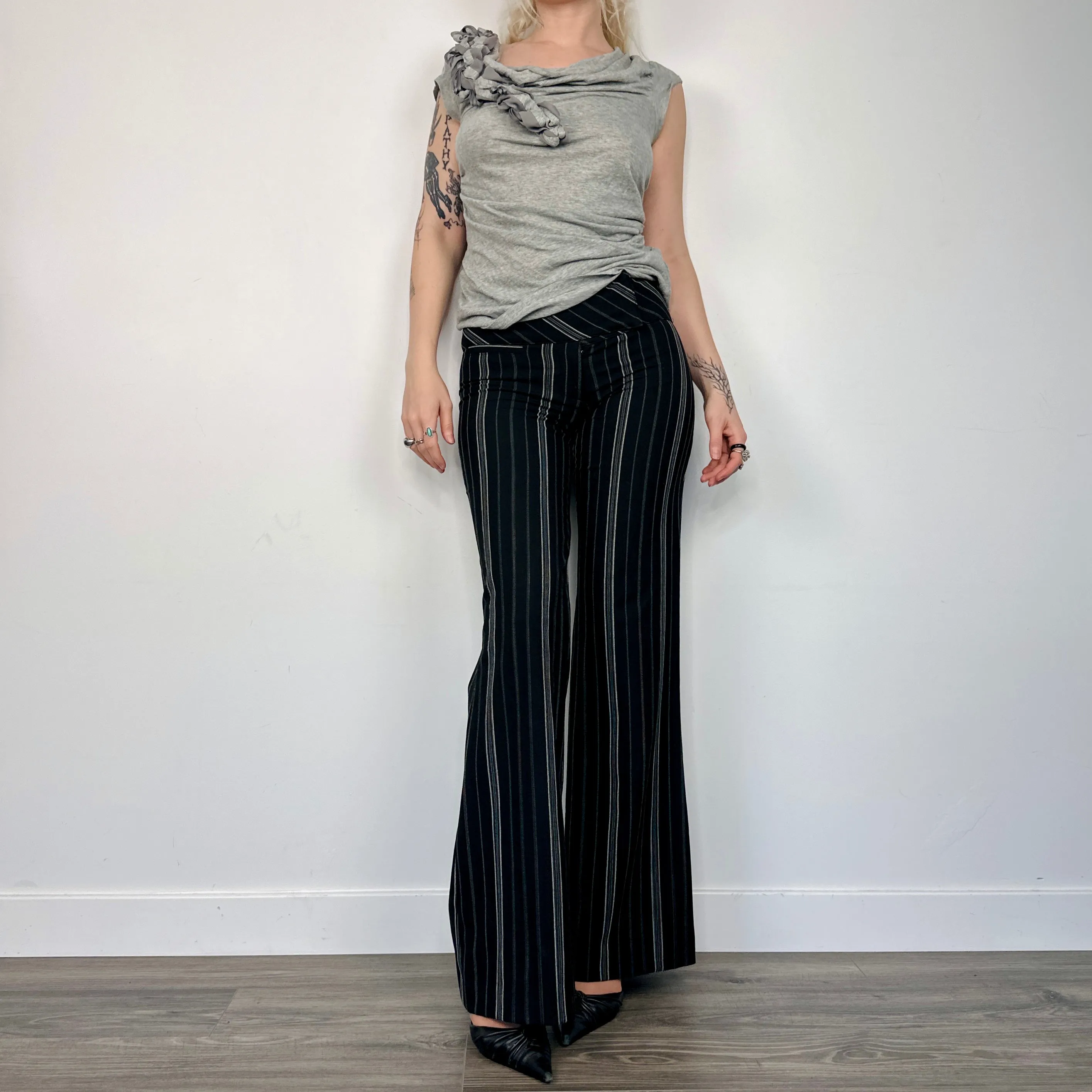 Bebe Pinstripe Flares (XS)