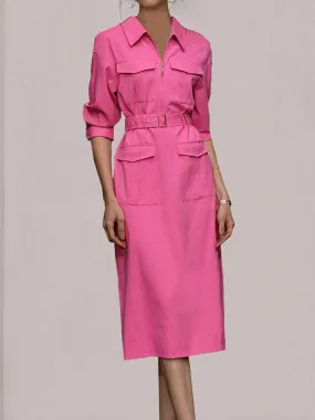 Belted Shirt Dress with Pockets