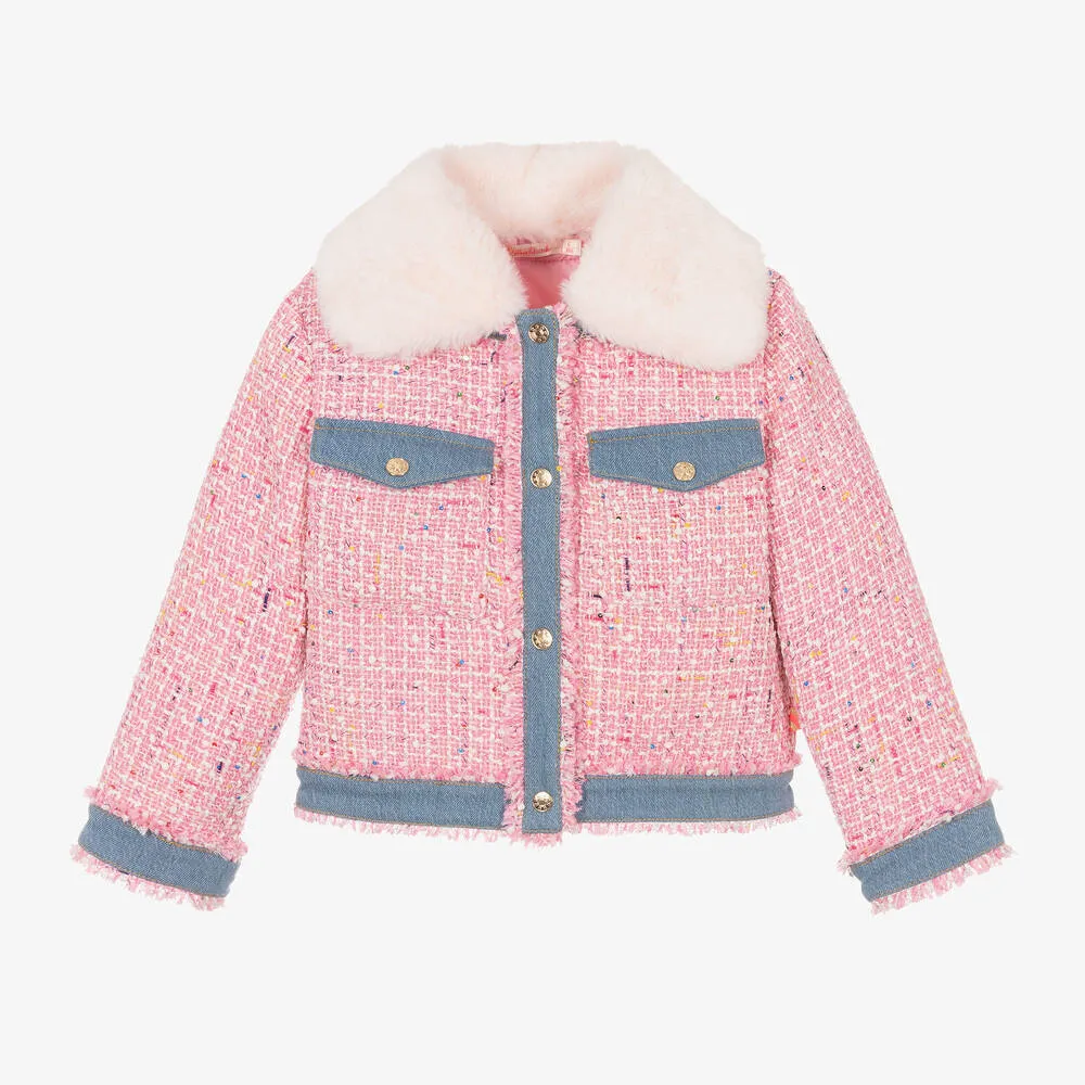 Billieblush Girls Pink Bouclé Tweed Jacket