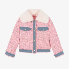 Billieblush Girls Pink Bouclé Tweed Jacket