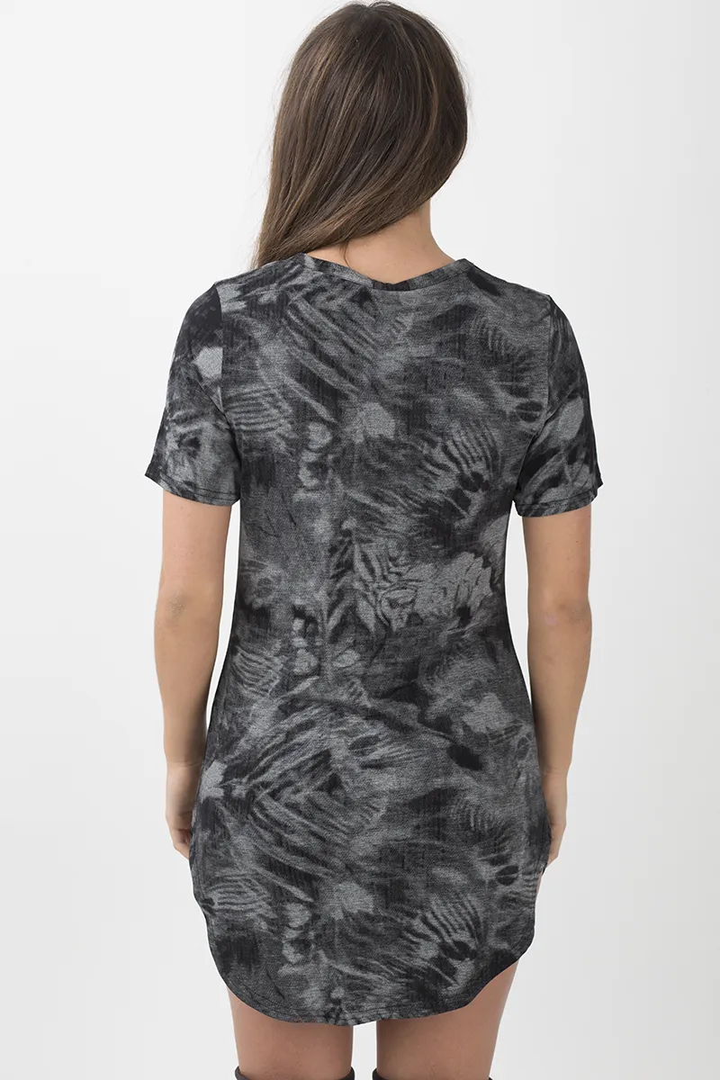 Black Acid Wash Cut Out Graphic Print T-Shirt Dress - Savannah