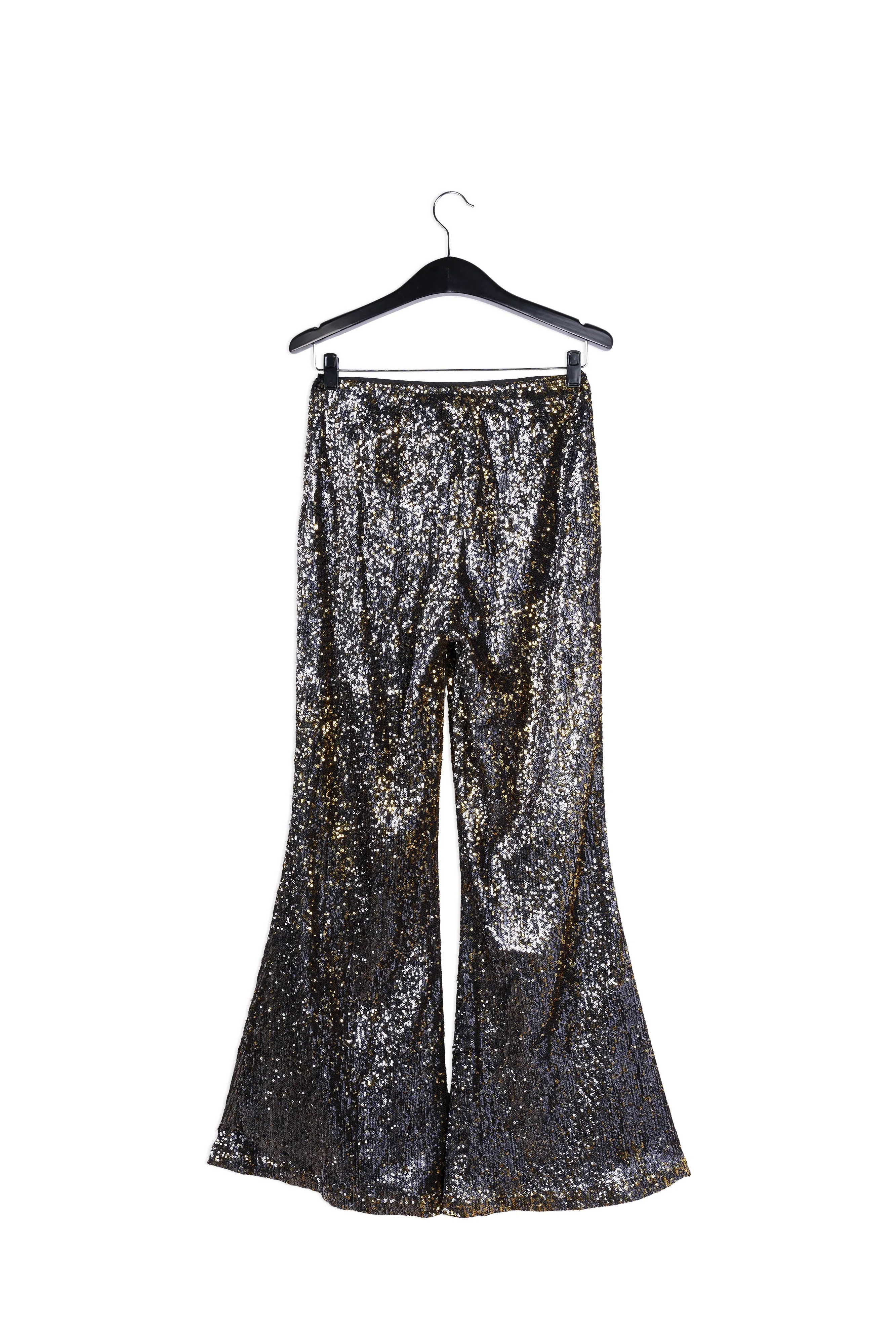 Black and gold sequined flared pants