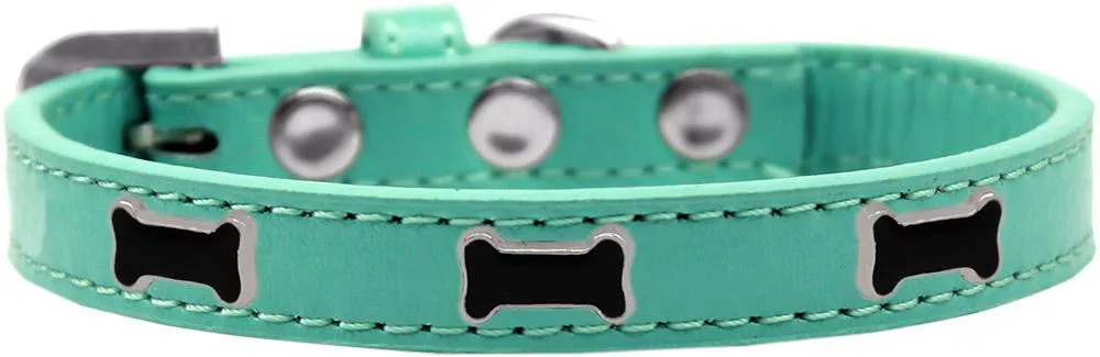 Black Bone Widget Dog Collar Aqua Size 20