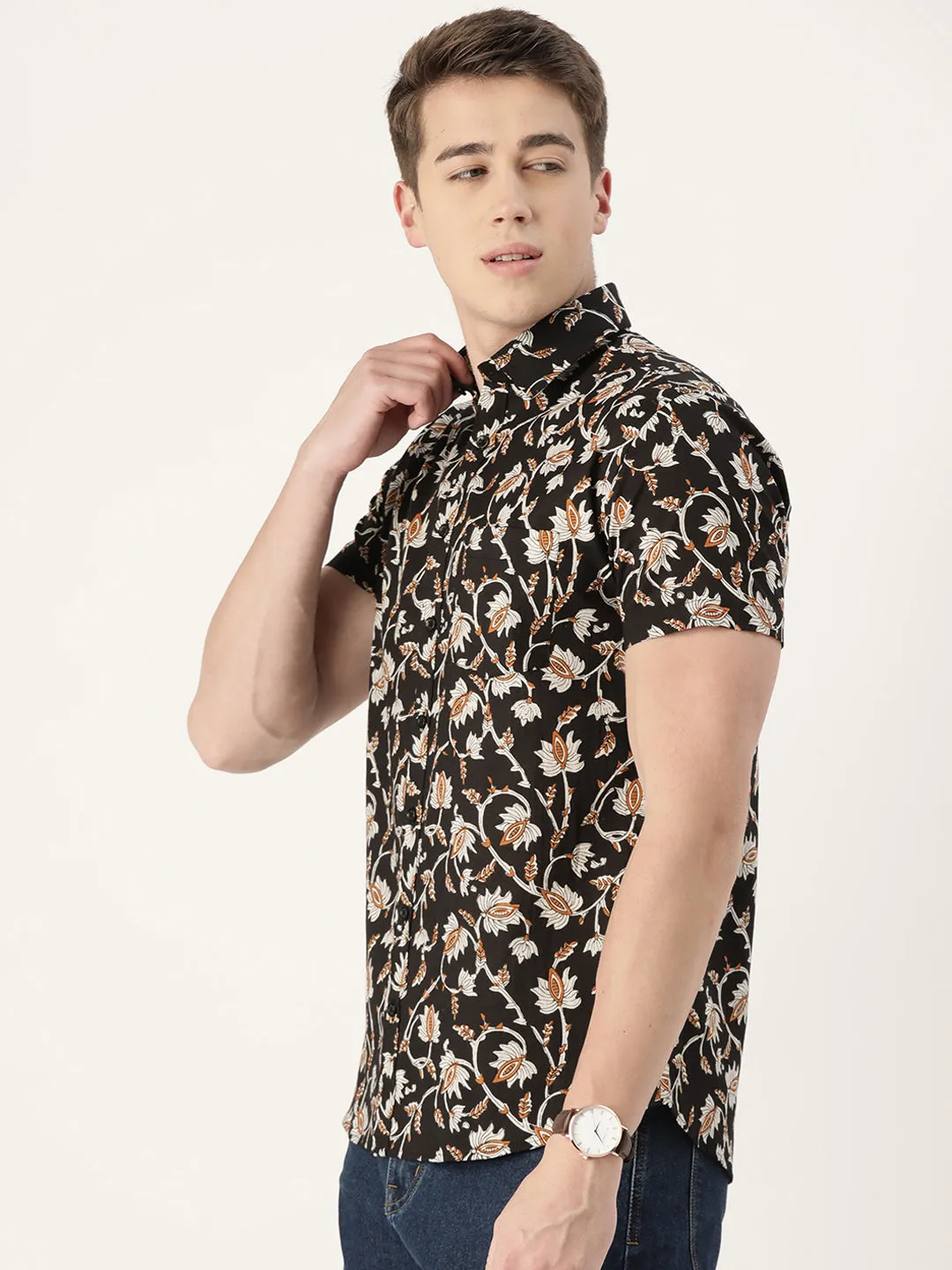 Black Cotton Printed Shirt