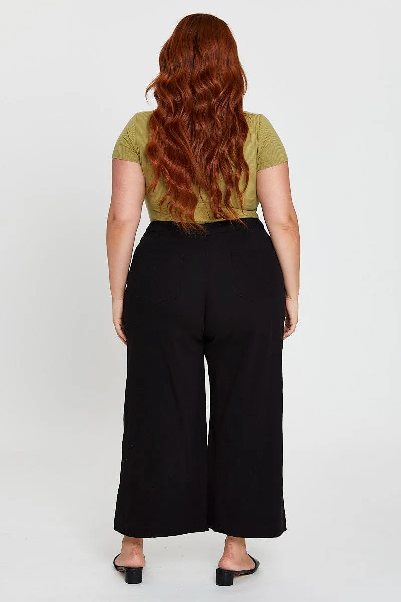 Black High Waist Stretch Wide Leg Pant