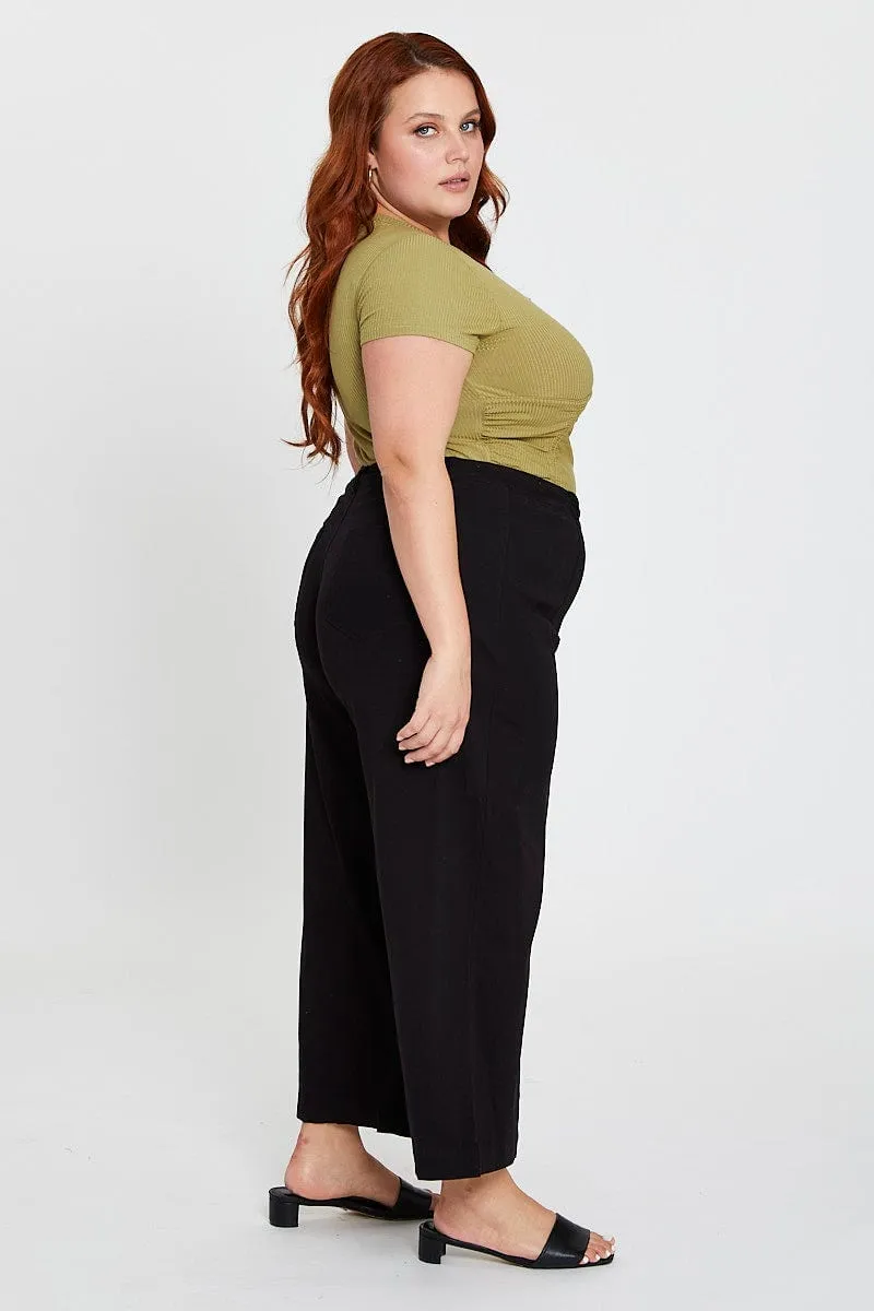 Black High Waist Stretch Wide Leg Pant